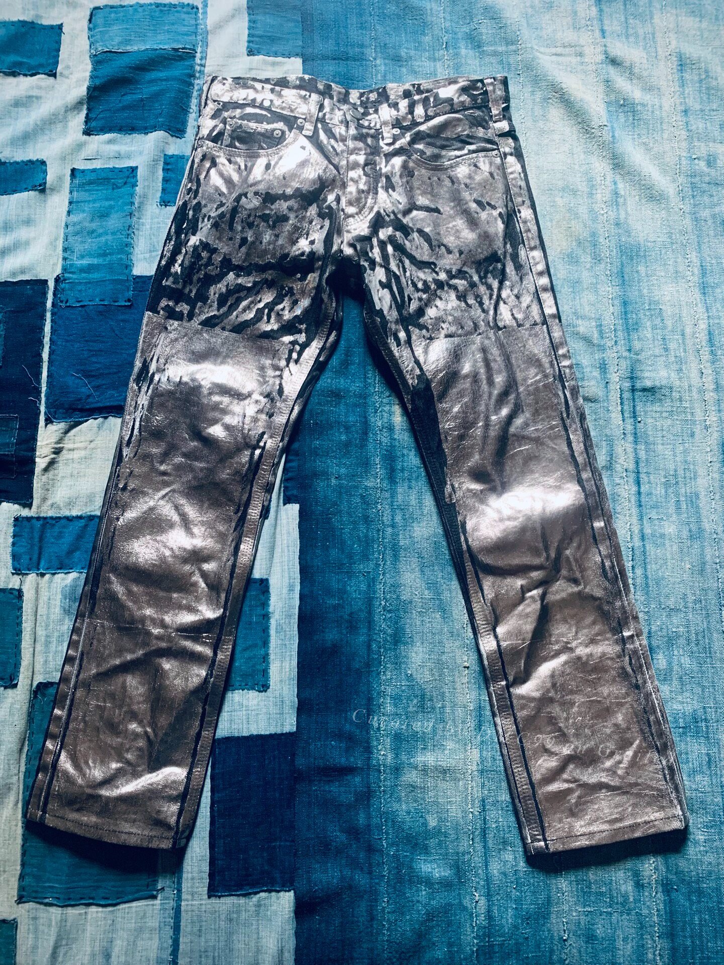 Neil Barrett Silver Painted Black Denim Jeans