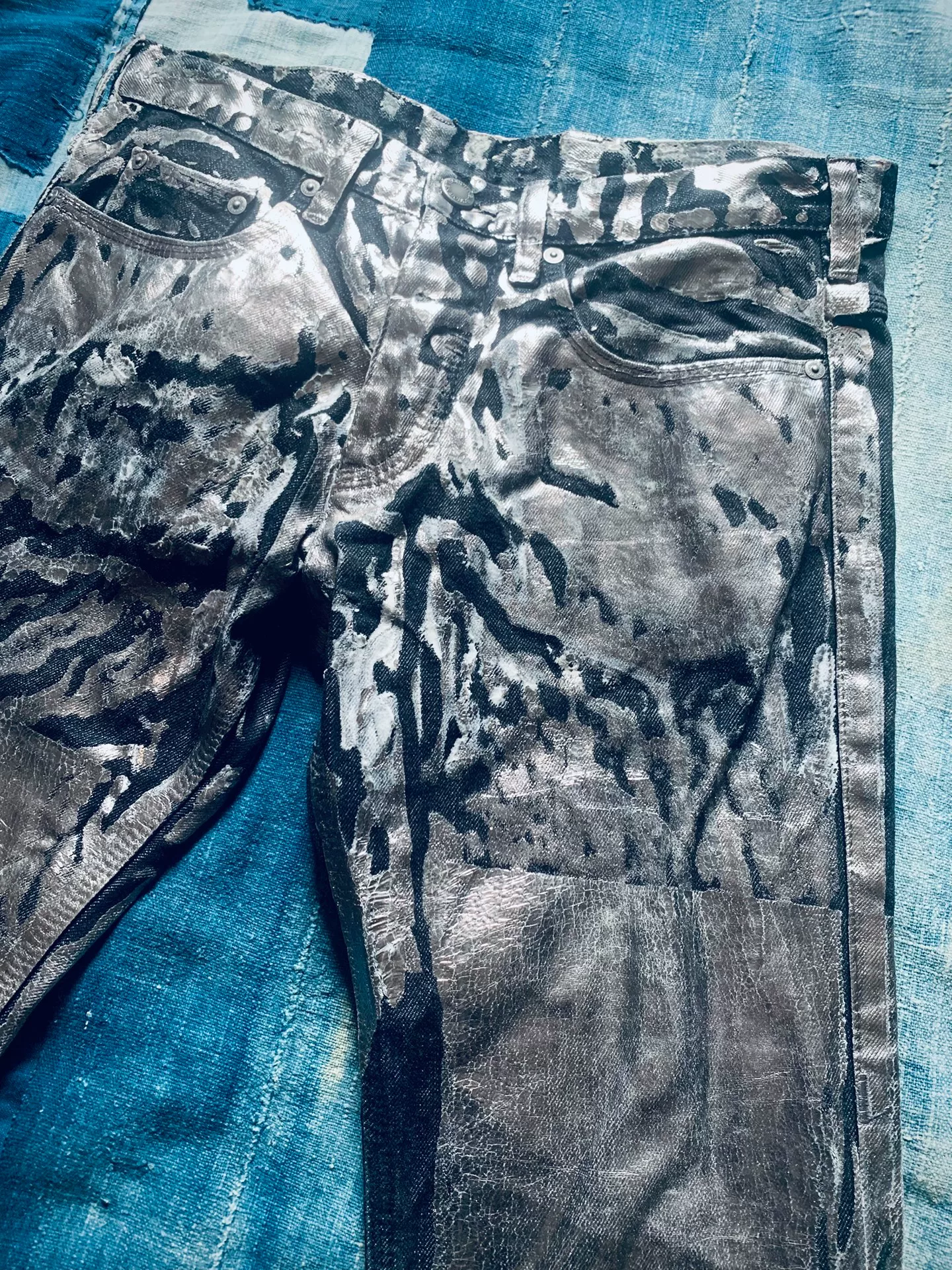 Neil Barrett Silver Painted Black Denim Jeans — detail