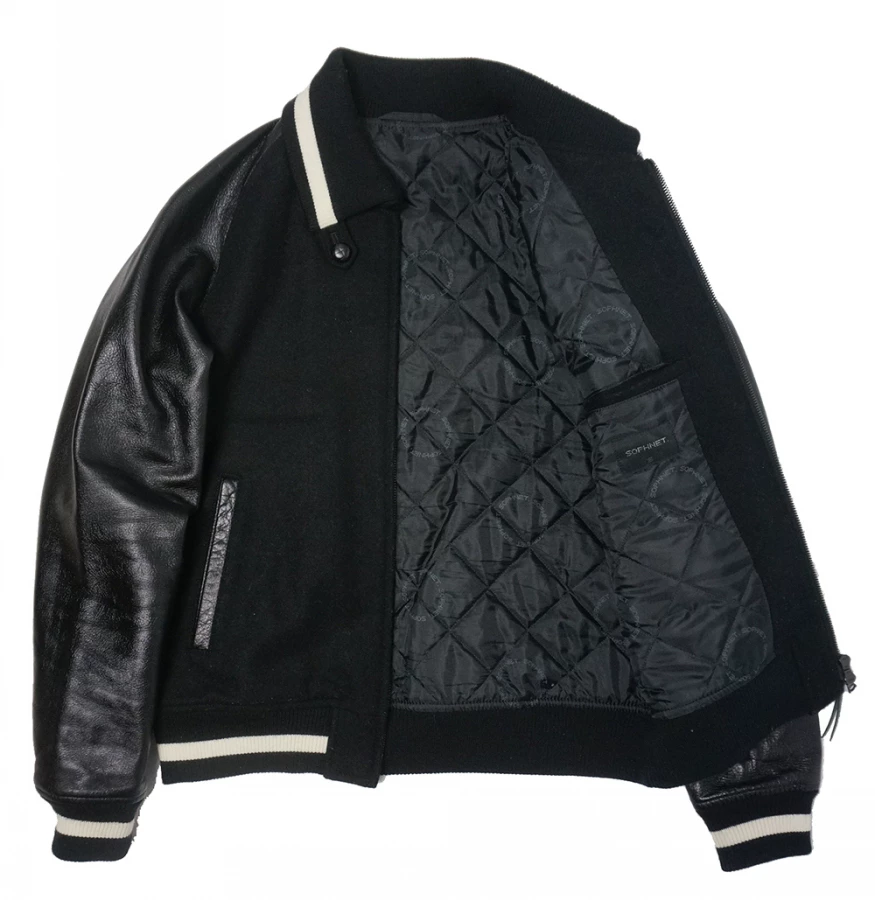 SOPHNET. Stadium Blouson Leather Sleeve Jacket