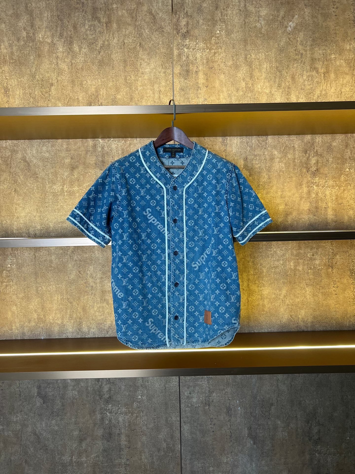 Louis Vuitton x Supreme Blue Baseball Shirt