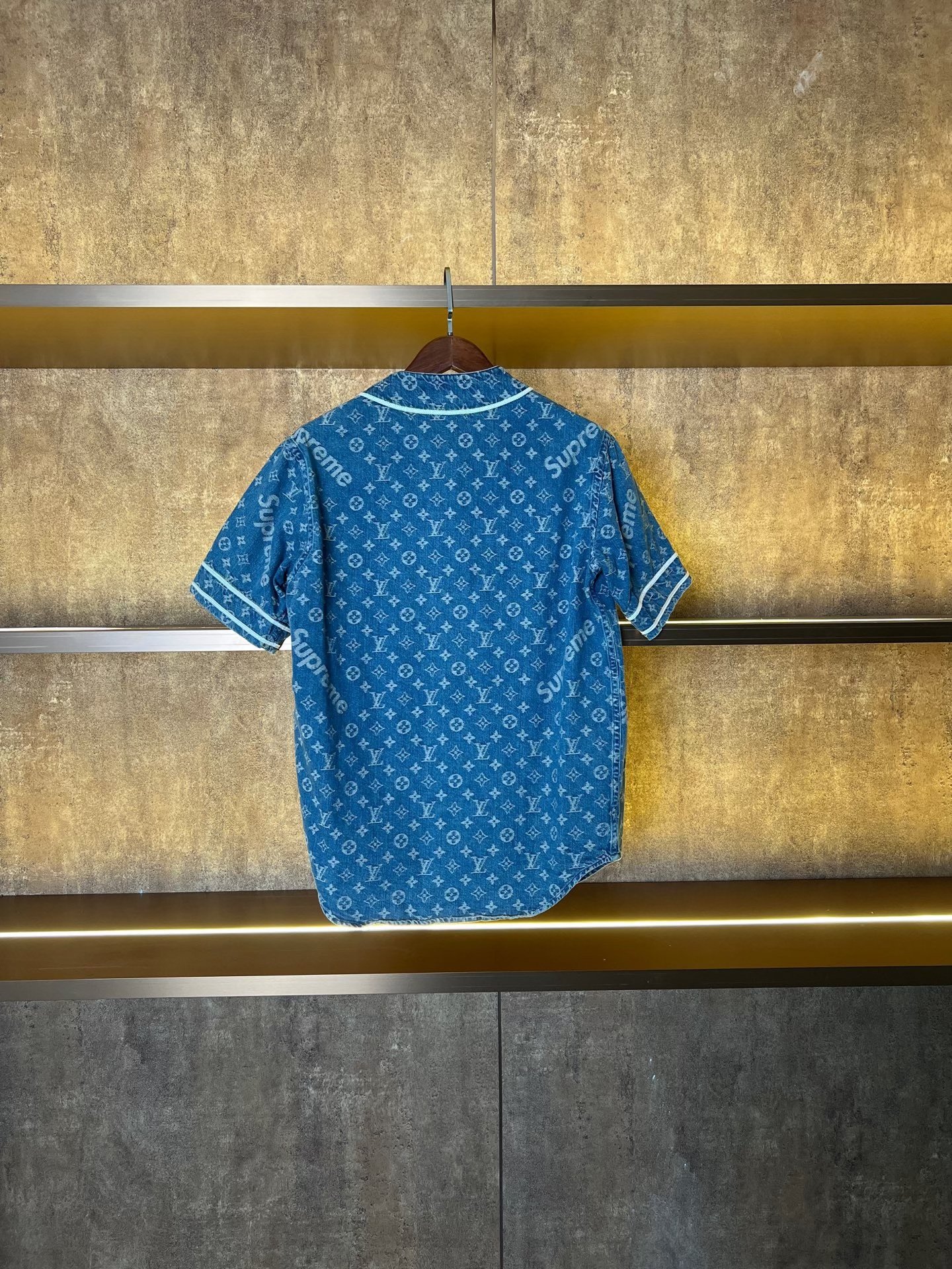 Louis Vuitton x Supreme Blue Baseball Shirt — front