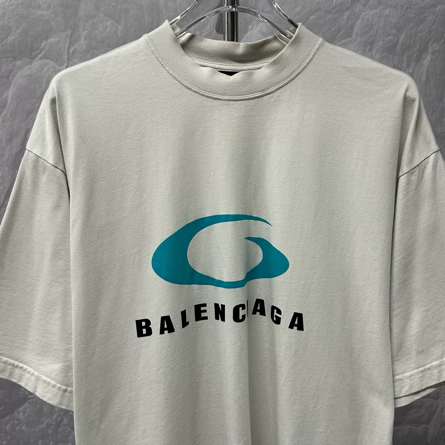 Balenciaga SS24 Distressed Blue Wave Print Tee — front
