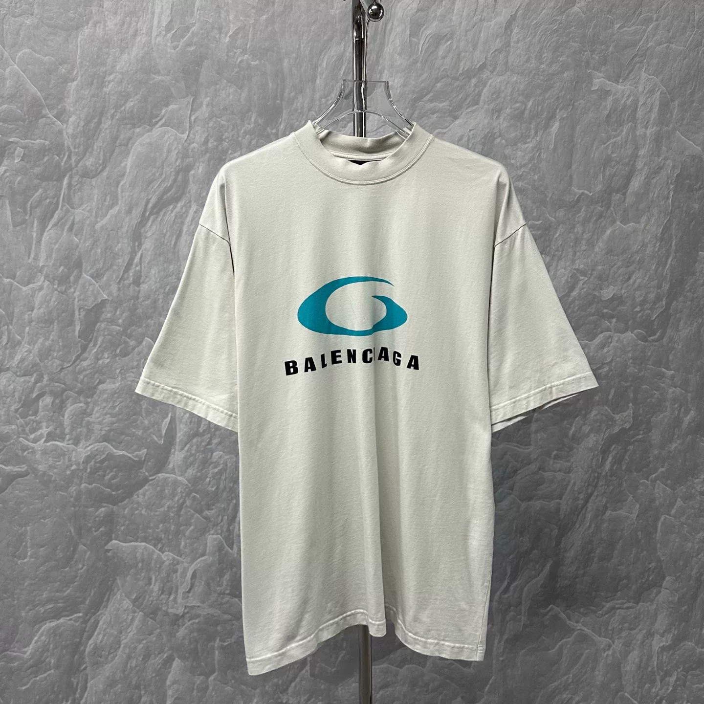 Balenciaga SS24 Distressed Blue Wave Print Tee