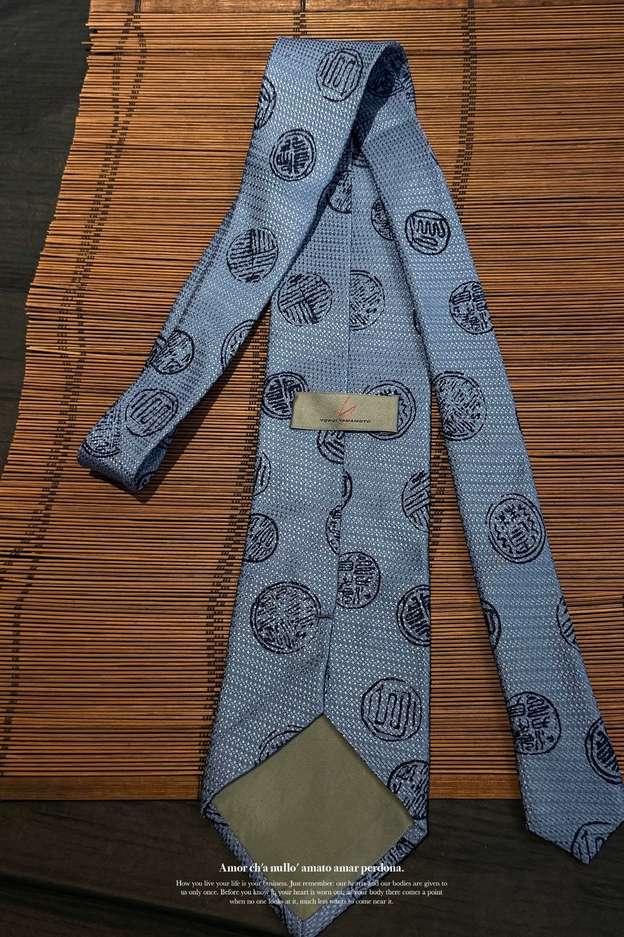 Yohji Yamamoto Coin Stamp Silk Tie — label