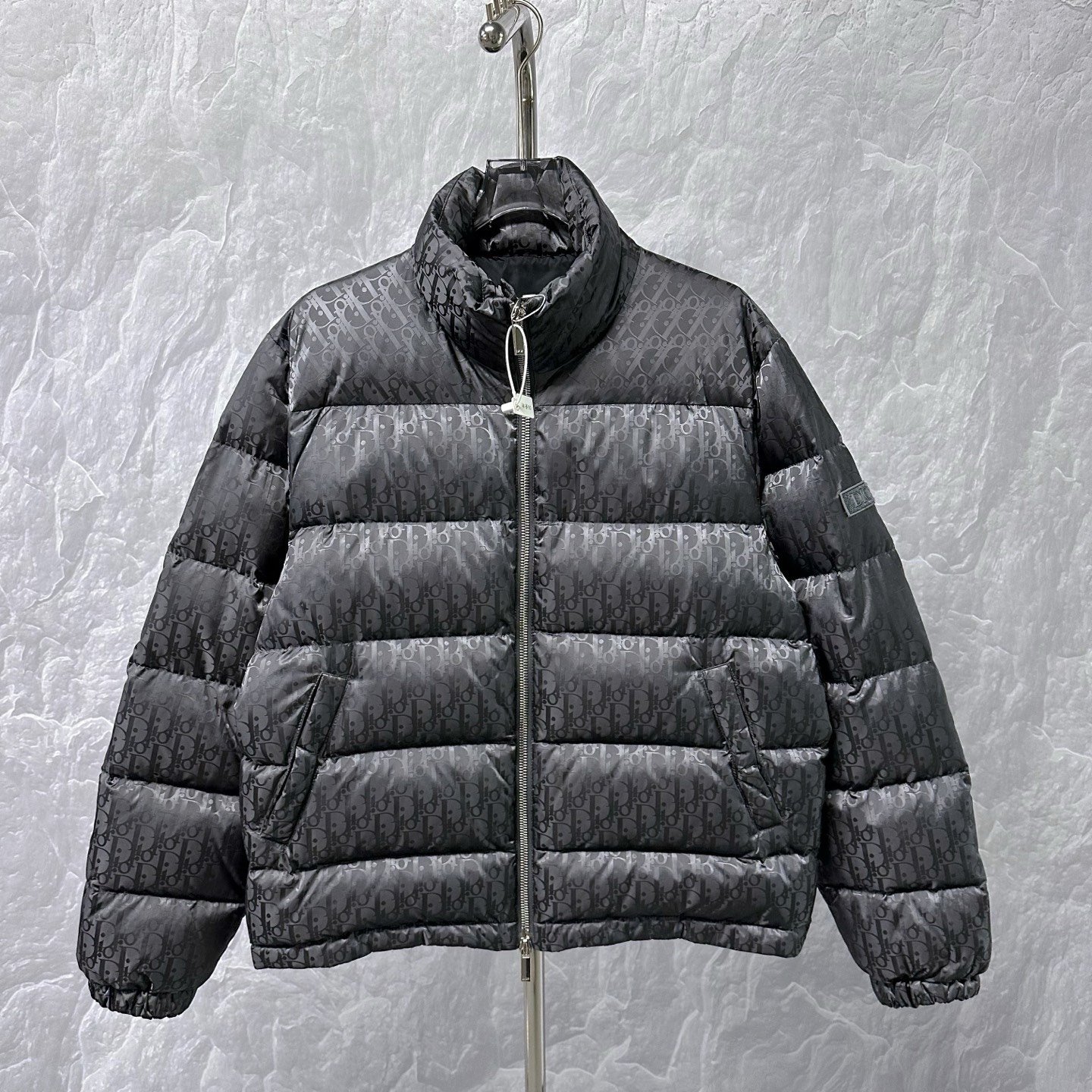 Dior Stand Collar All-Over Logo Down Jacket