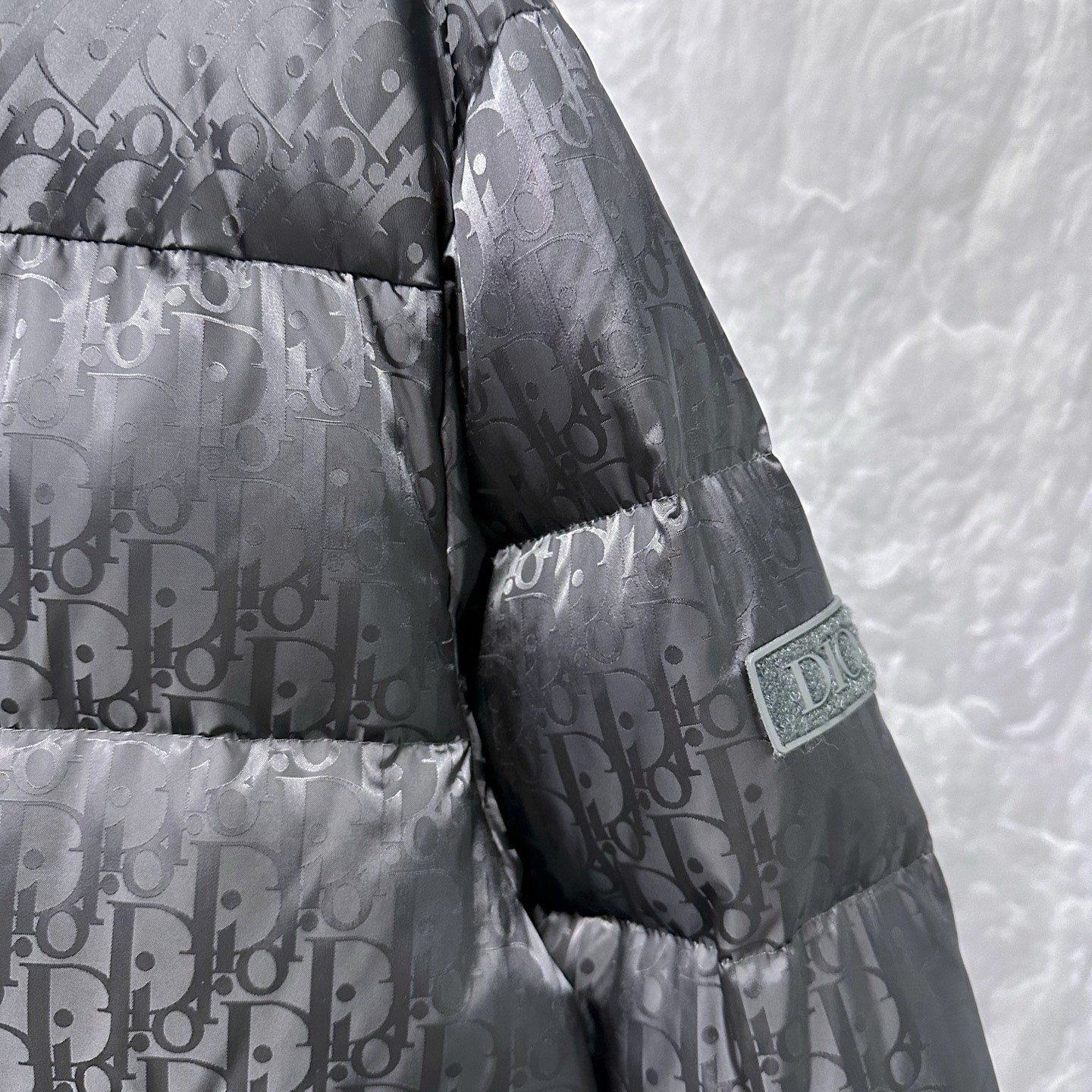 Dior Stand Collar All-Over Logo Down Jacket — detail