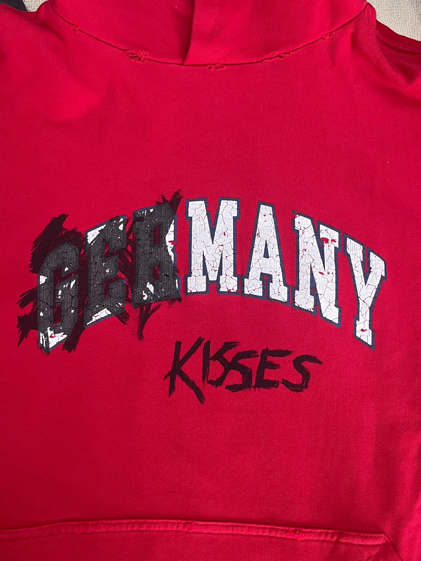 Balenciaga Women's 'GERMANY KISSES' Red Hoodie — detail