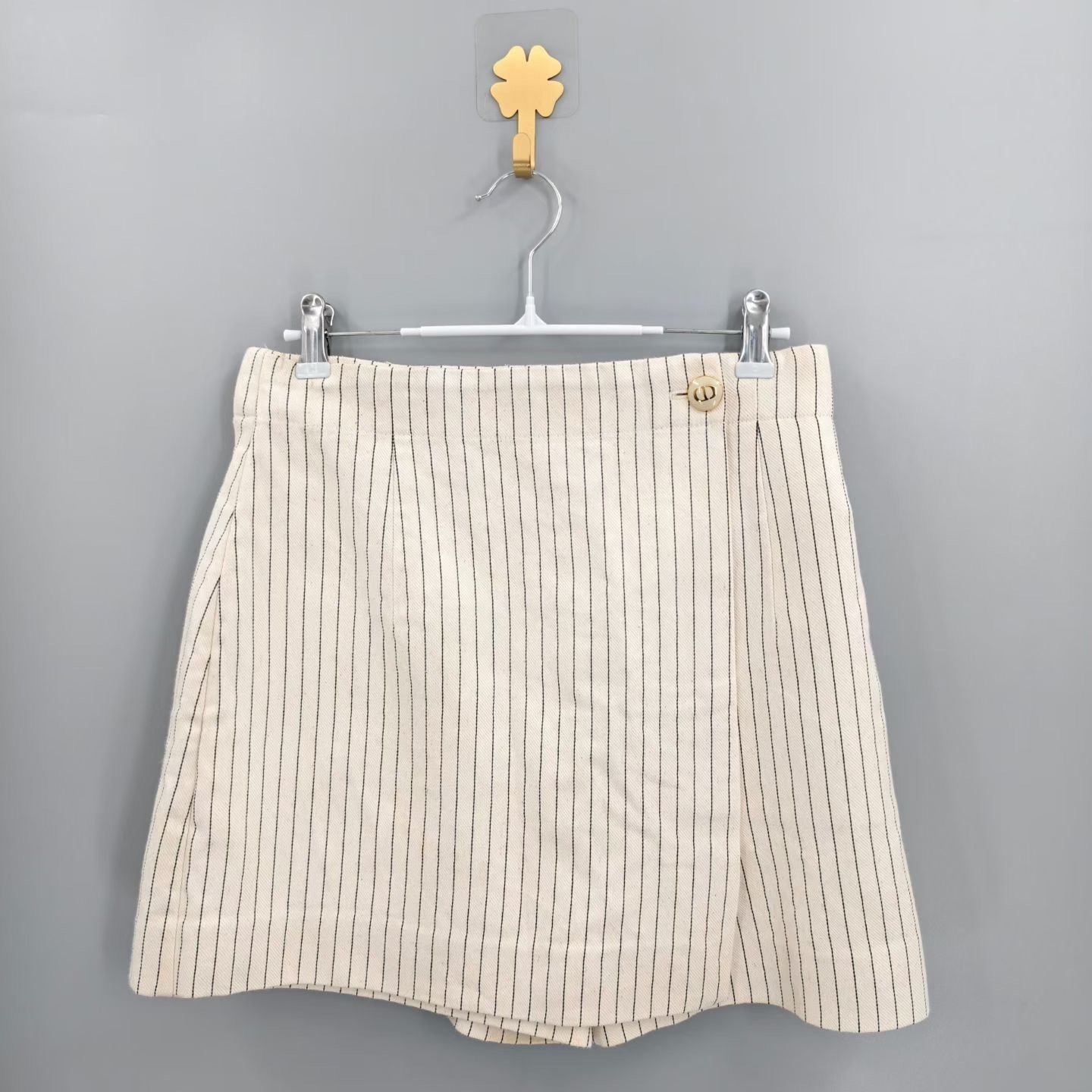 Dior Beige CD Button Vertical Stripe Skort