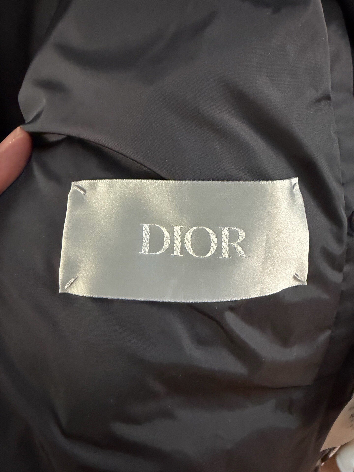 Dior Black All-Over Logo Print Down Jacket — label