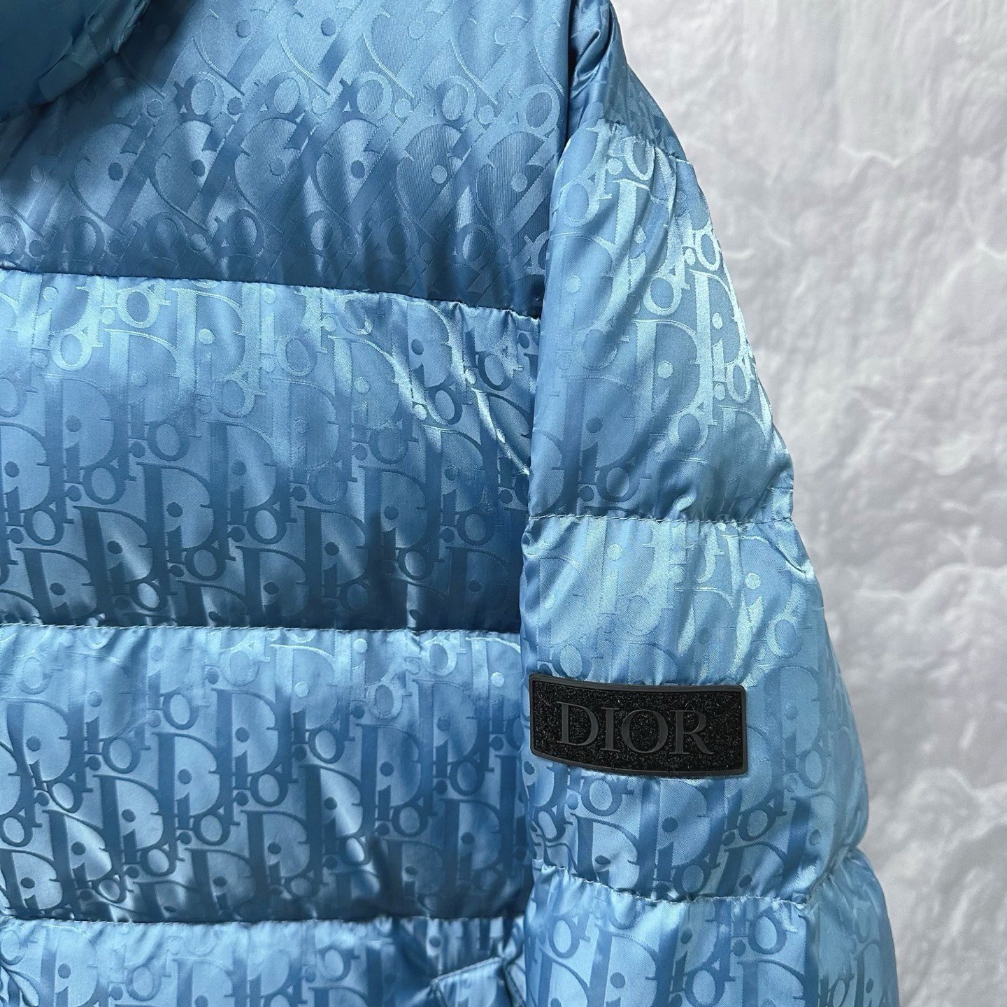 Dior Stand-Collar Logo Print Puffer Jacket — detail
