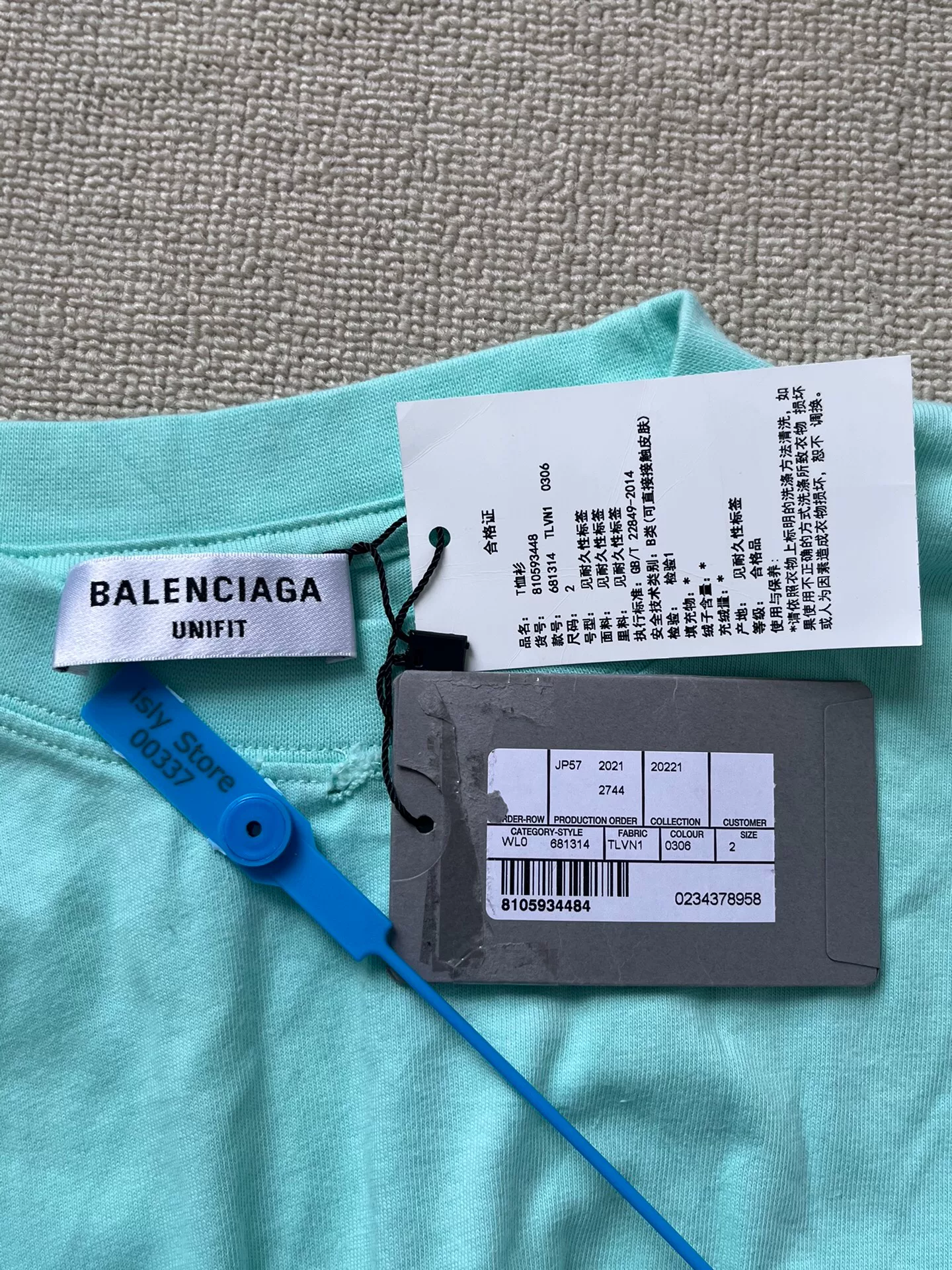 Balenciaga Mint Green Crewneck T-Shirt — label