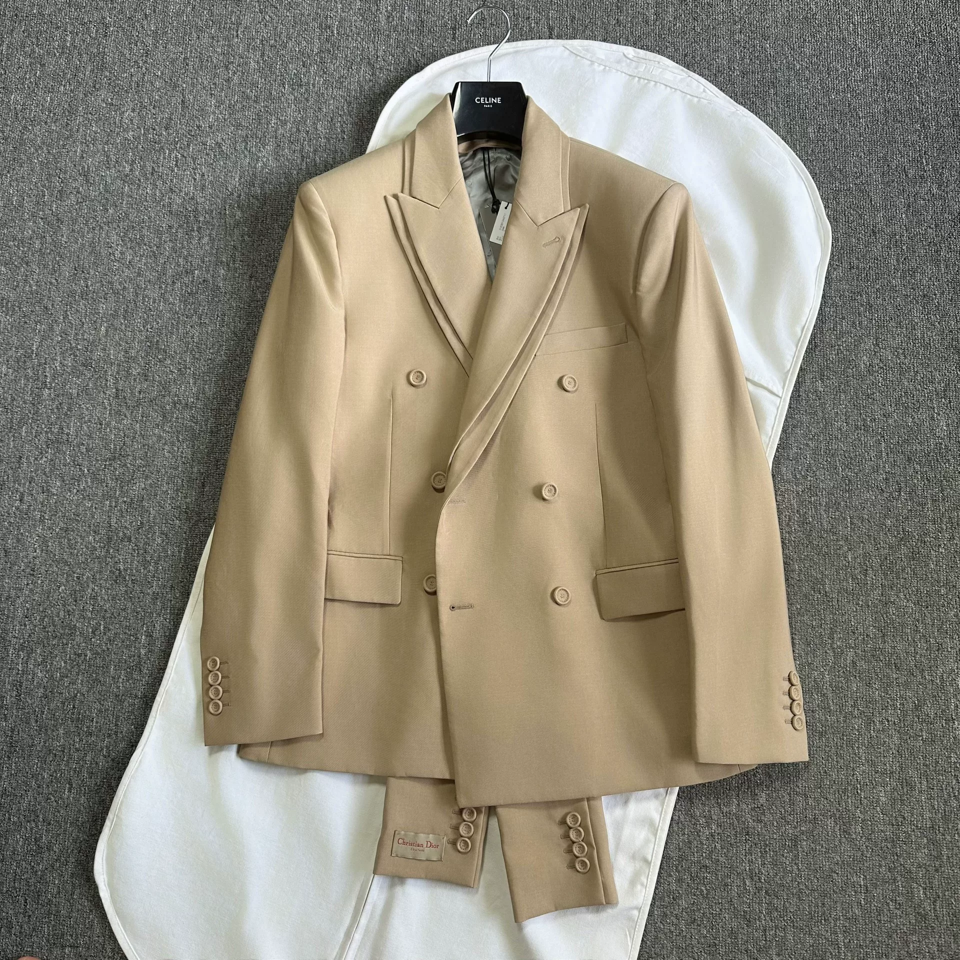 Dior Beige Structured Double Collar Suit