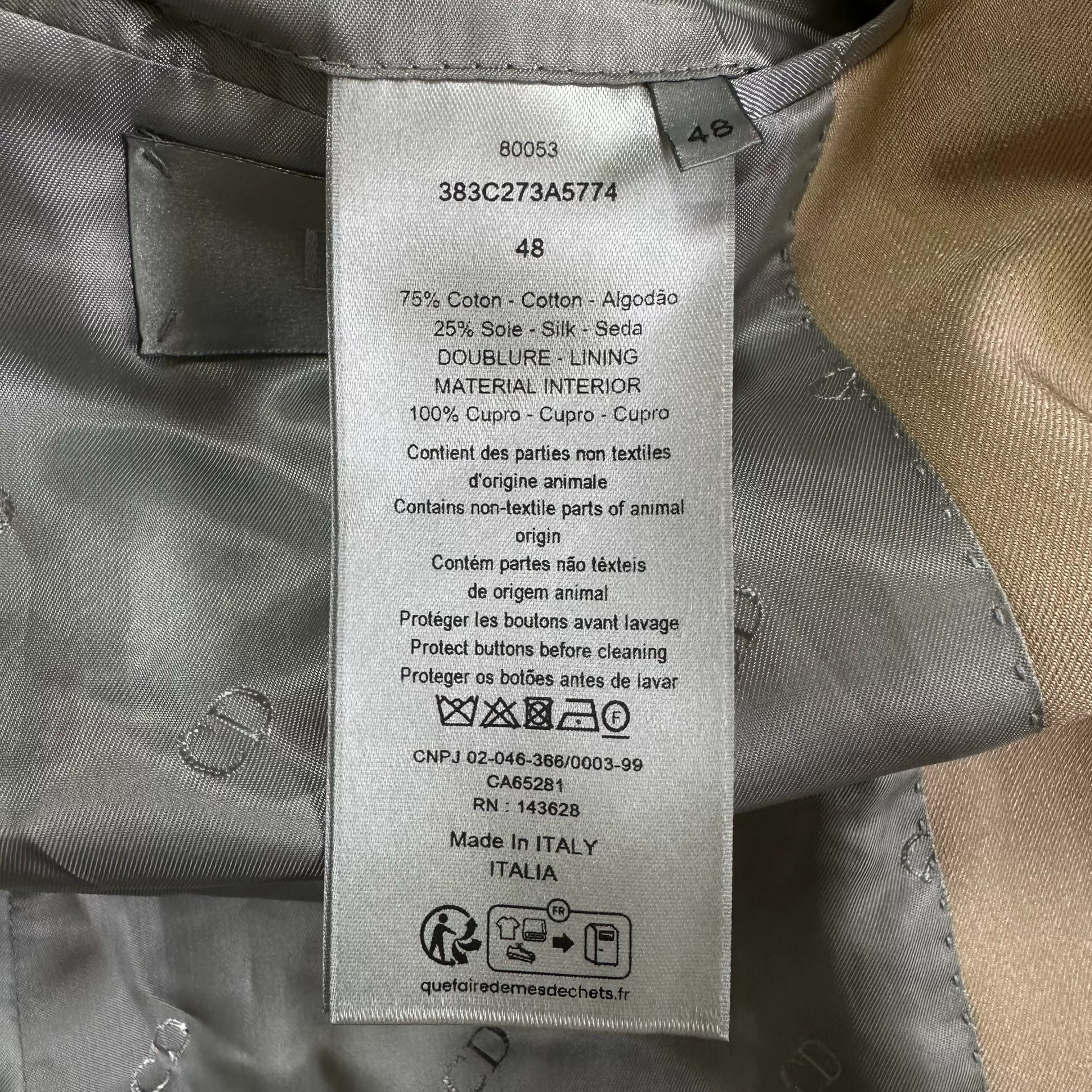 Dior Beige Structured Double Collar Suit — label
