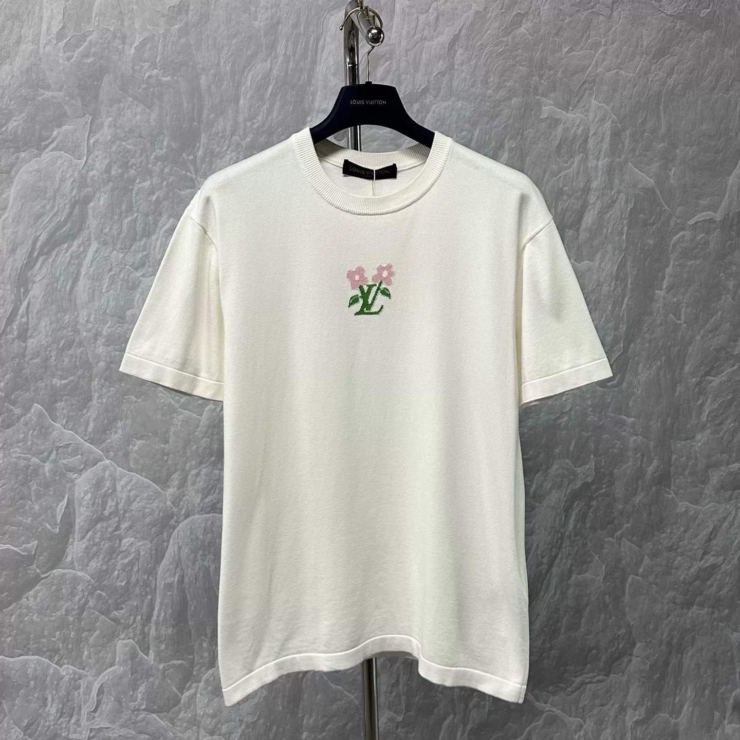 Louis Vuitton LV Logo Pink Flower Knit Top — front