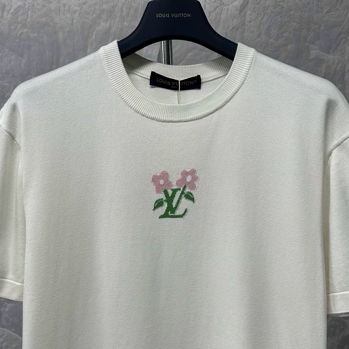 Louis Vuitton LV Logo Pink Flower Knit Top — detail