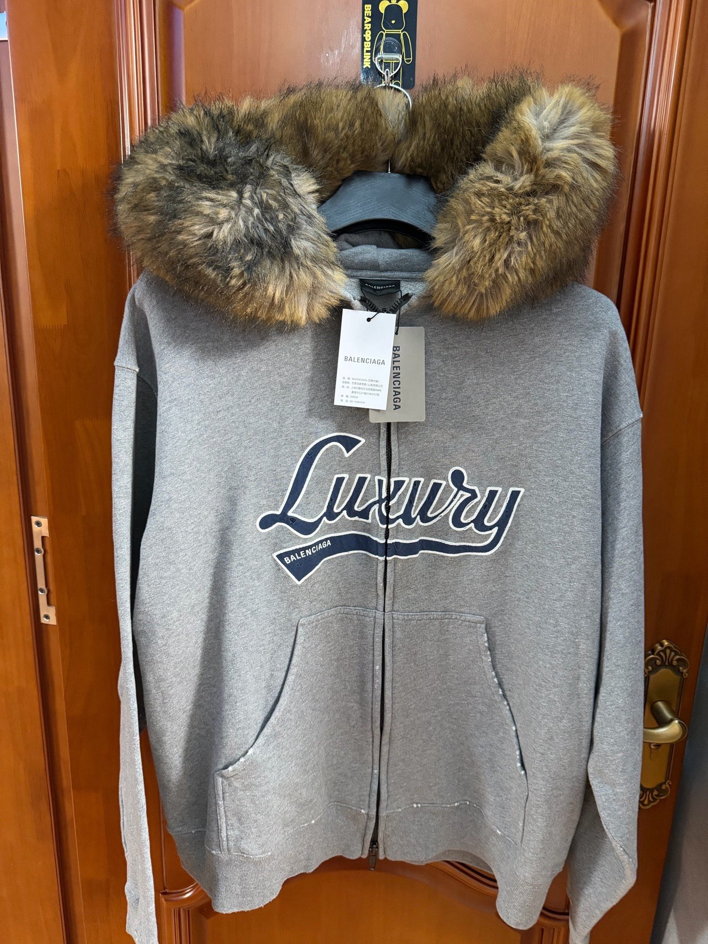 Balenciaga Luxury Fur Collar Zip Hoodie