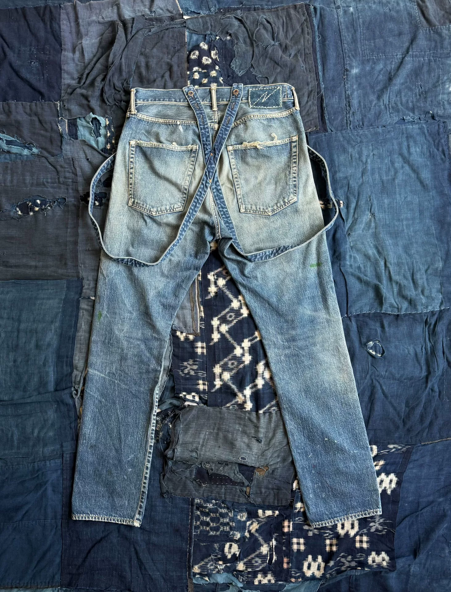 VISVIM 19AW TRAVAILLER BRACES DRY DENIM — front