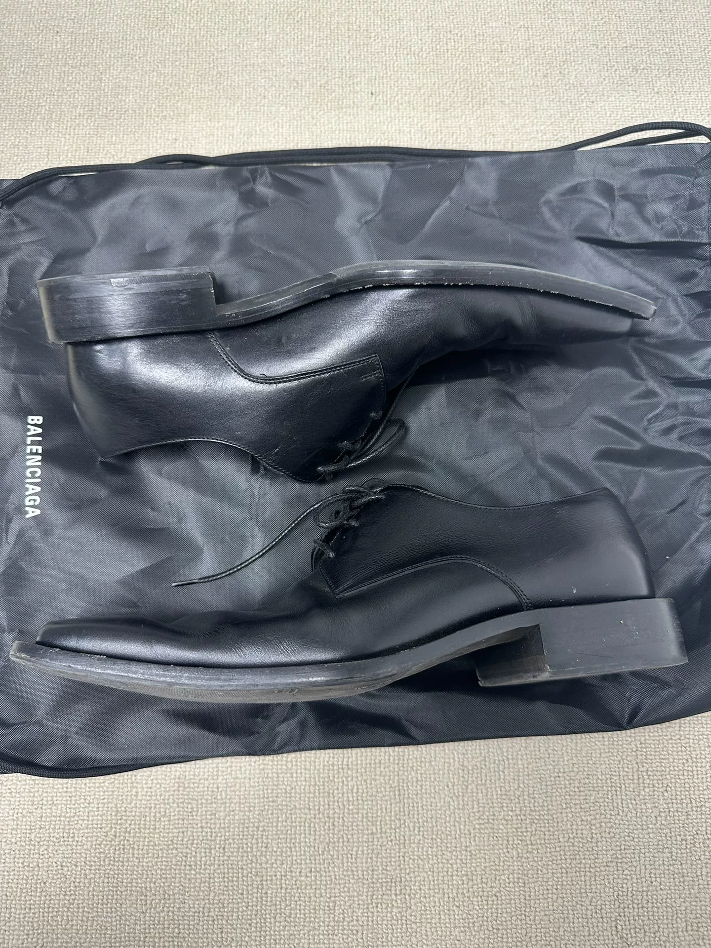 Balenciaga Black Leather Derby Shoes — back
