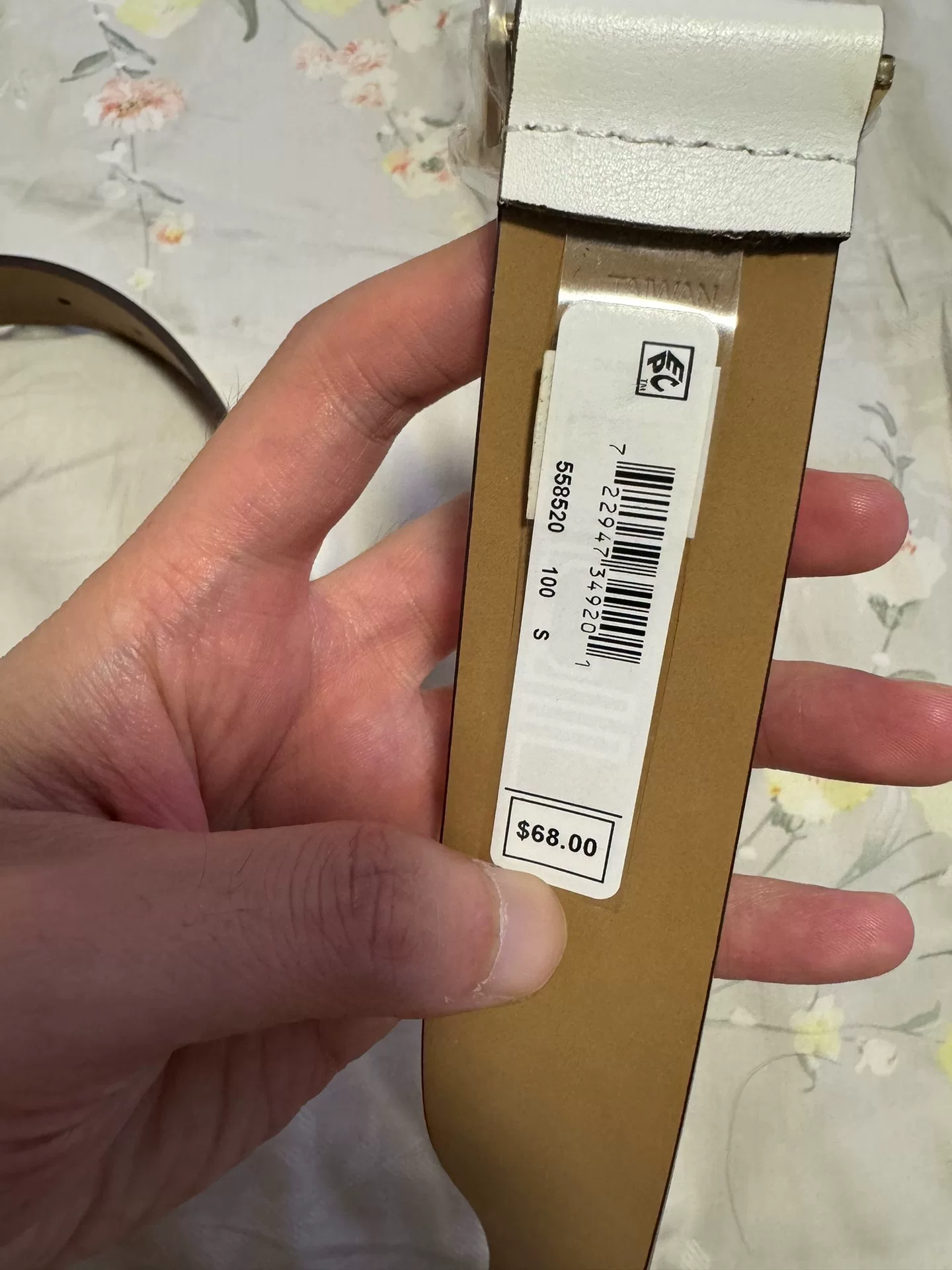 Michael Kors MK Gold Logo White Leather Belt — label