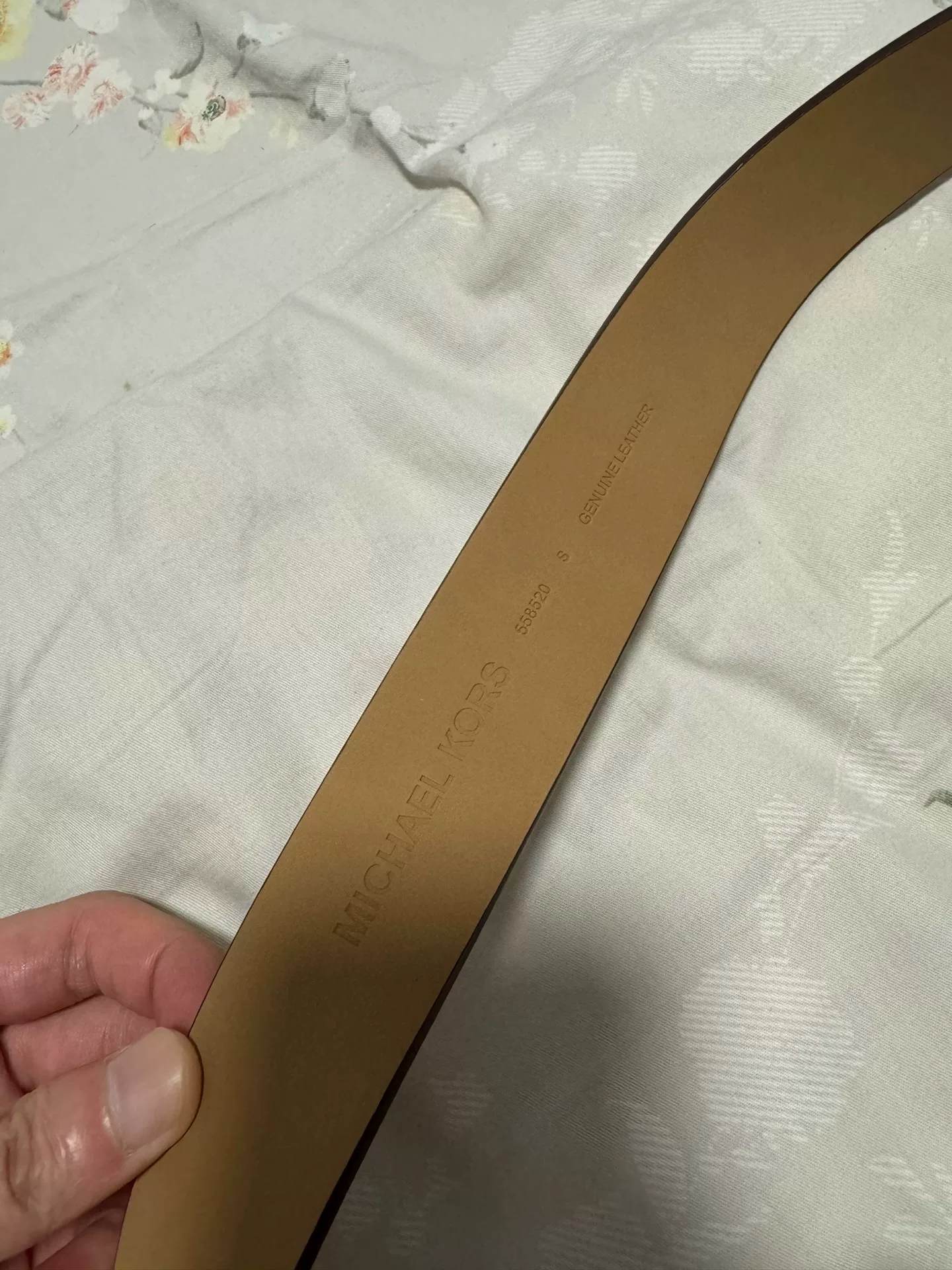Michael Kors MK Gold Logo White Leather Belt — back