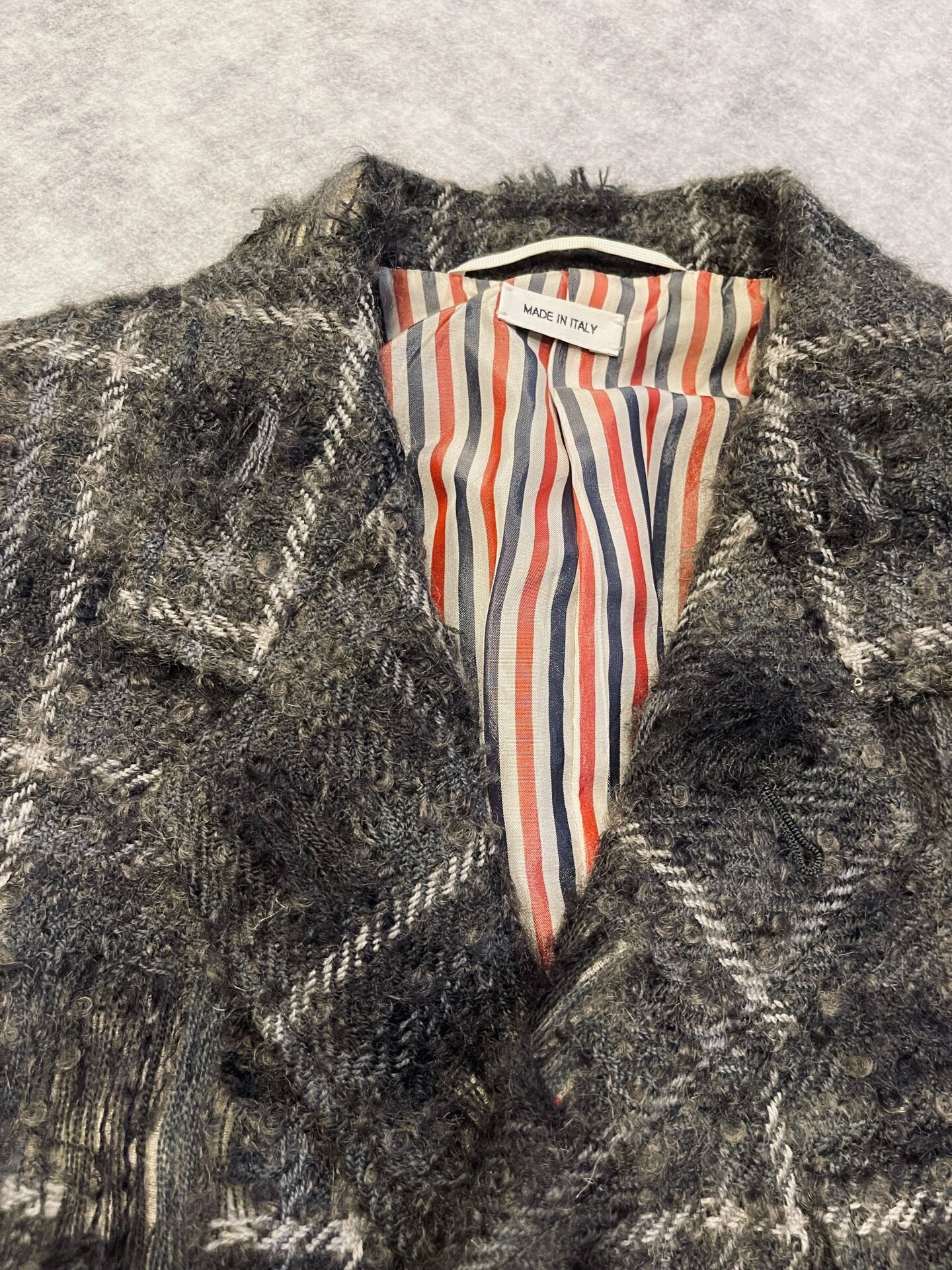 Thom Browne 16FW Distressed Wool Coat — label