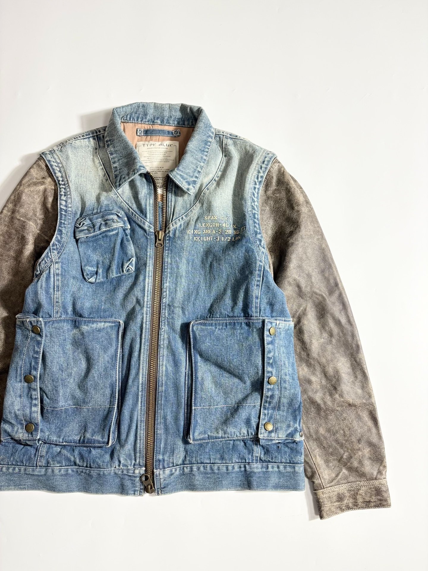 AVIREX TYPE Denim Jacket w/ Leather Sleeves — front