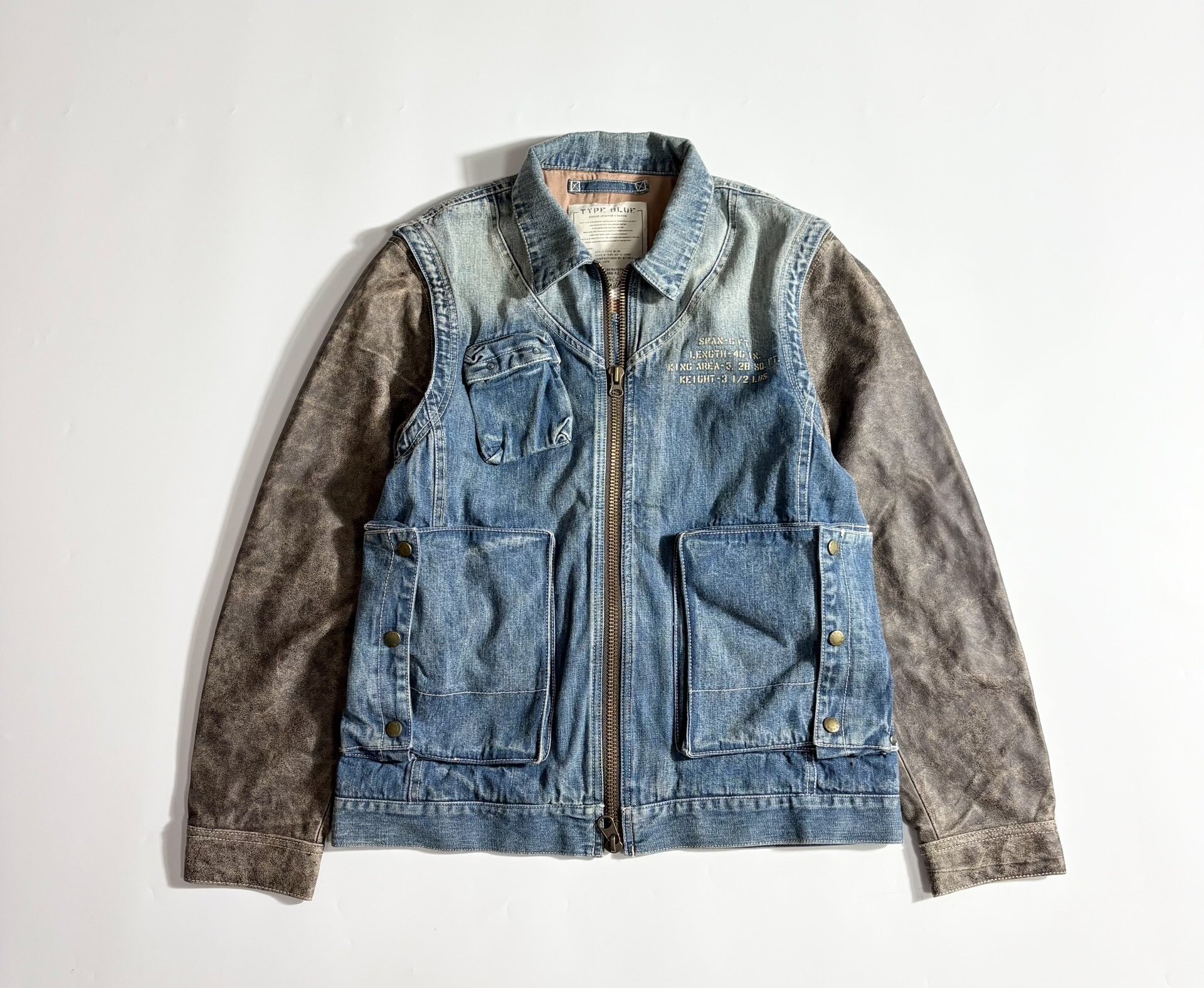 AVIREX TYPE Denim Jacket w/ Leather Sleeves