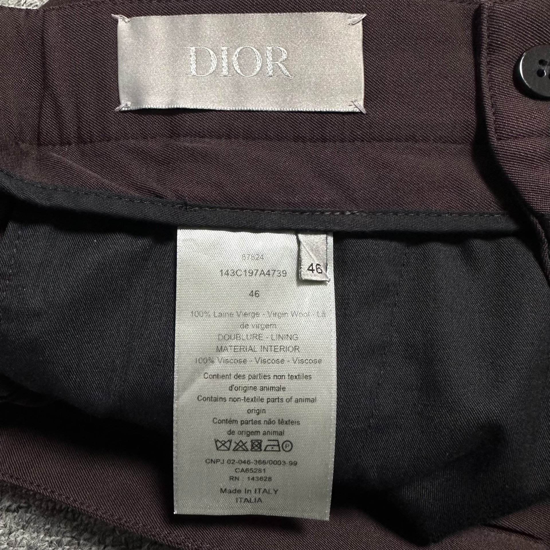 Dior Dark Red Wool Double-Button Trousers — back