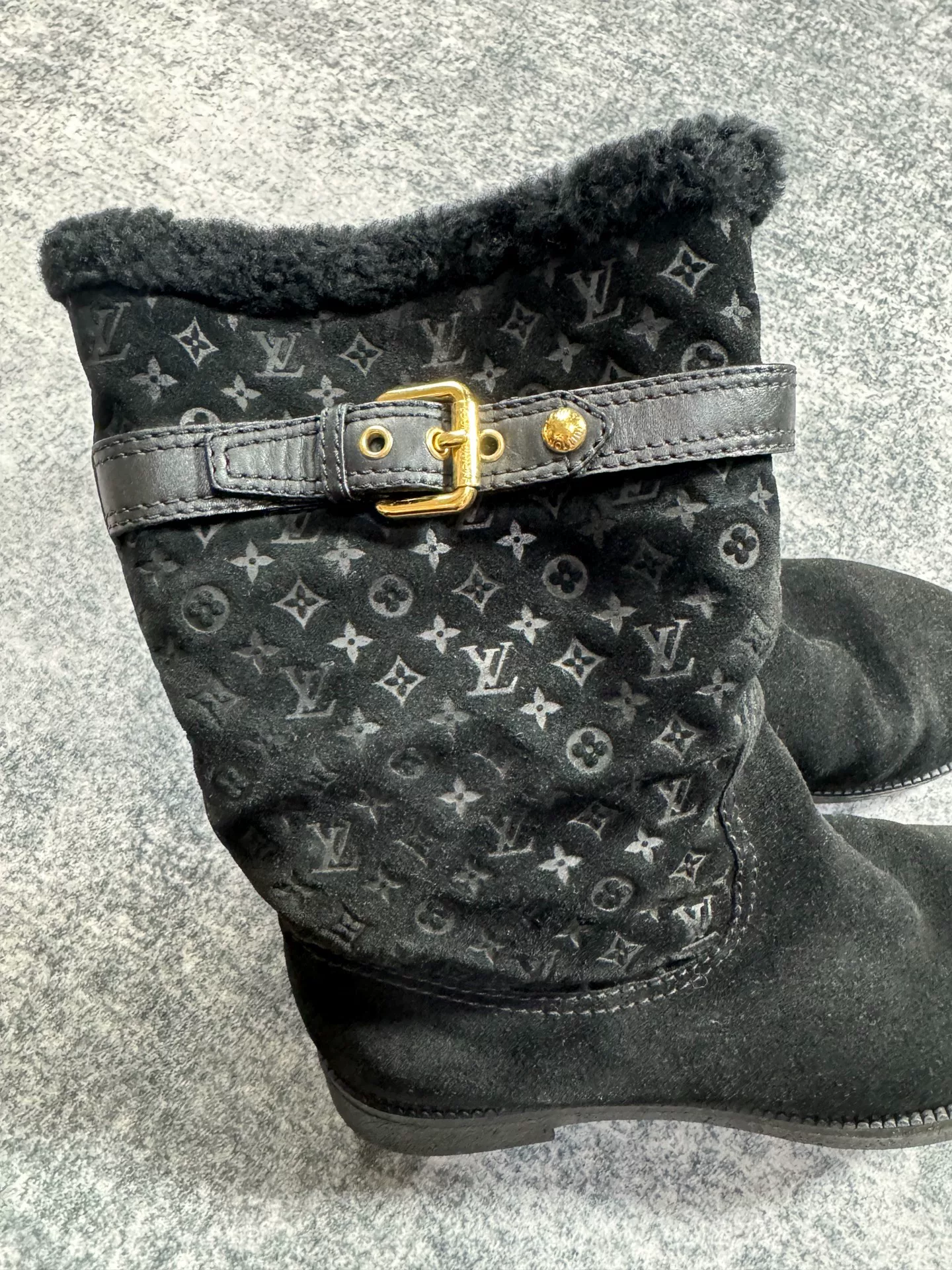 Louis Vuitton Vintage Monogram Fur-Lined Boots — back