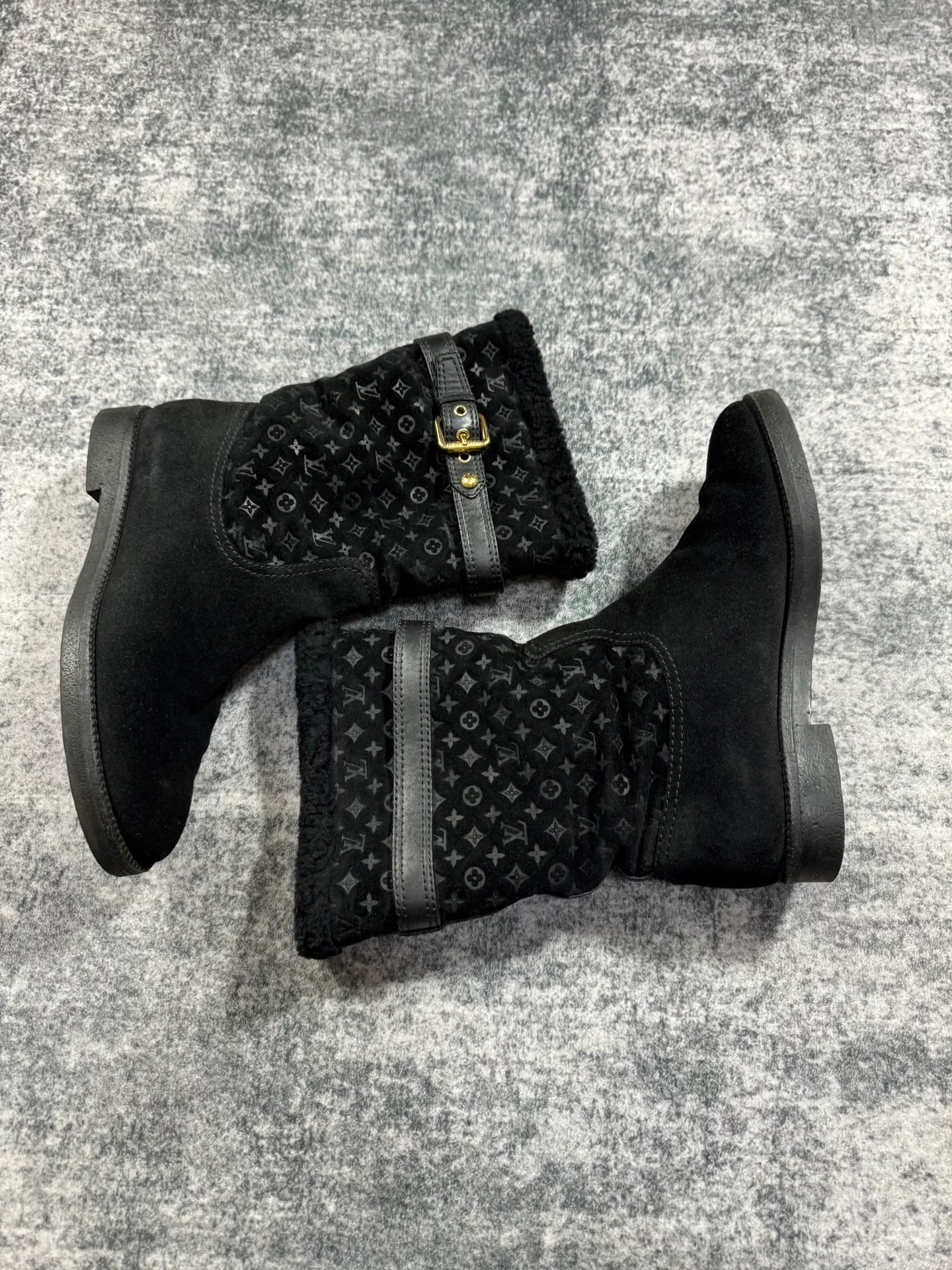 Louis Vuitton Vintage Monogram Fur-Lined Boots — front