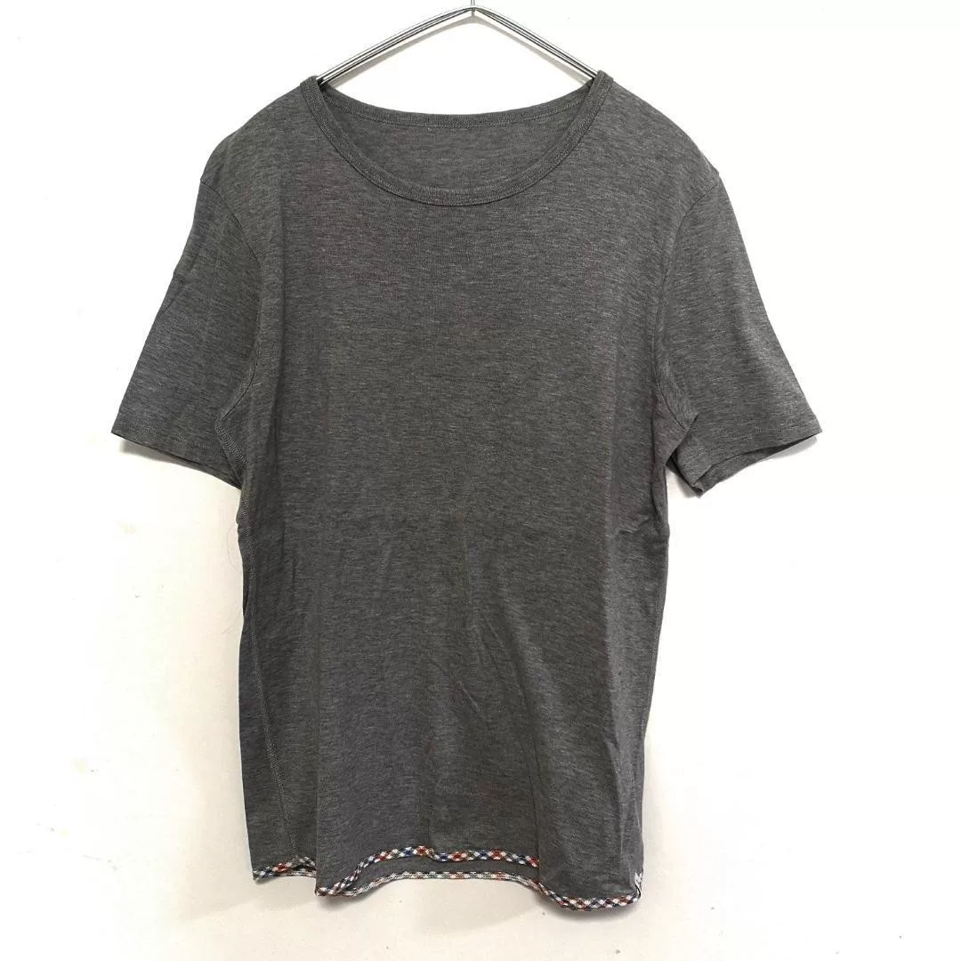 visvim Gray Plain T-shirt Checkered Hem — detail