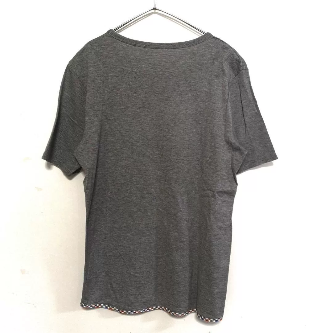visvim Gray Plain T-shirt Checkered Hem — front