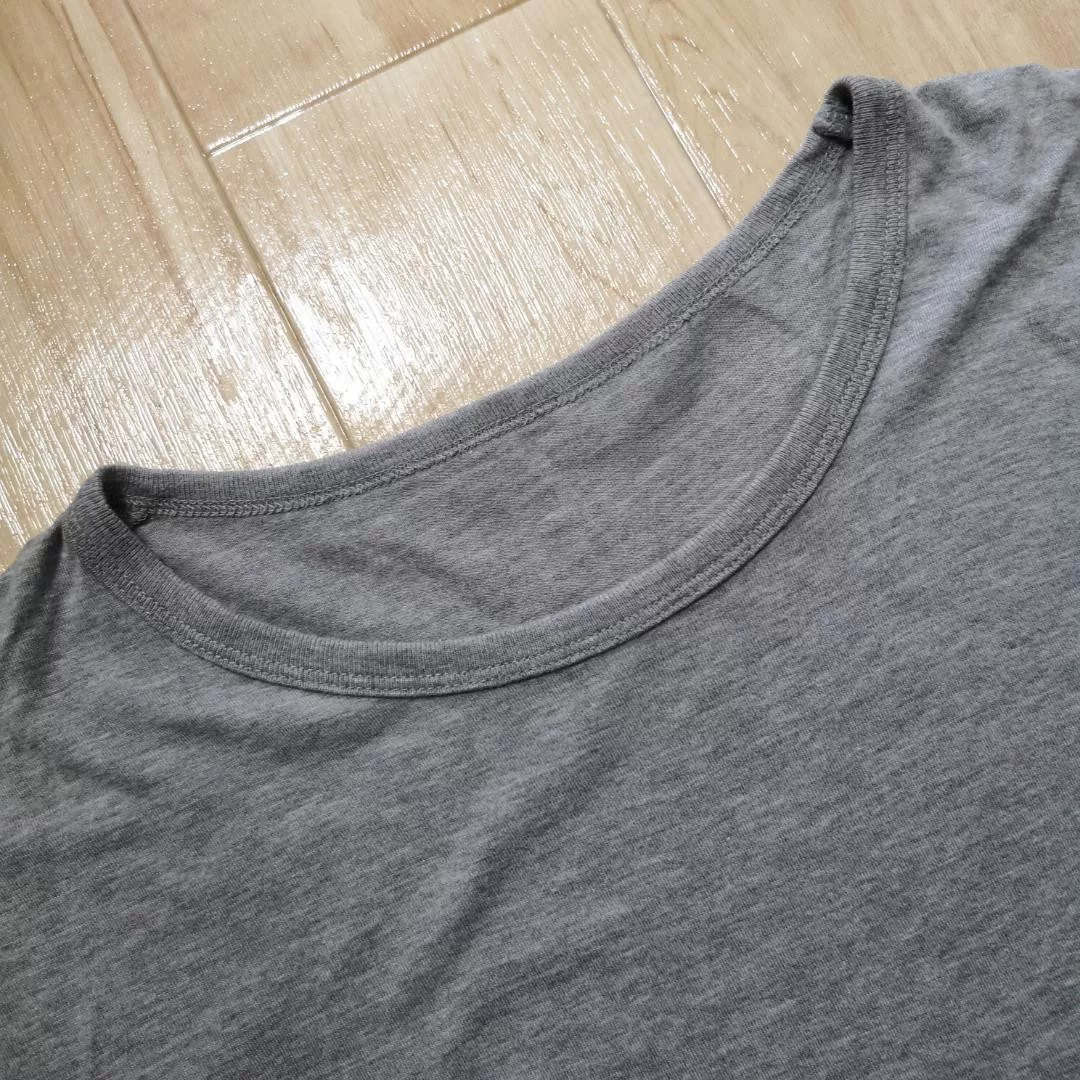 visvim Gray Plain T-shirt Checkered Hem — back