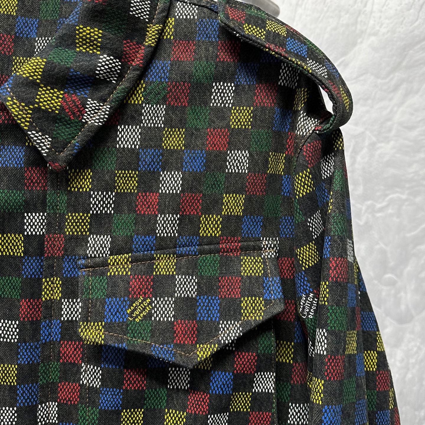 Louis Vuitton SS25 Checkerboard Pearl Patch Jacket — detail