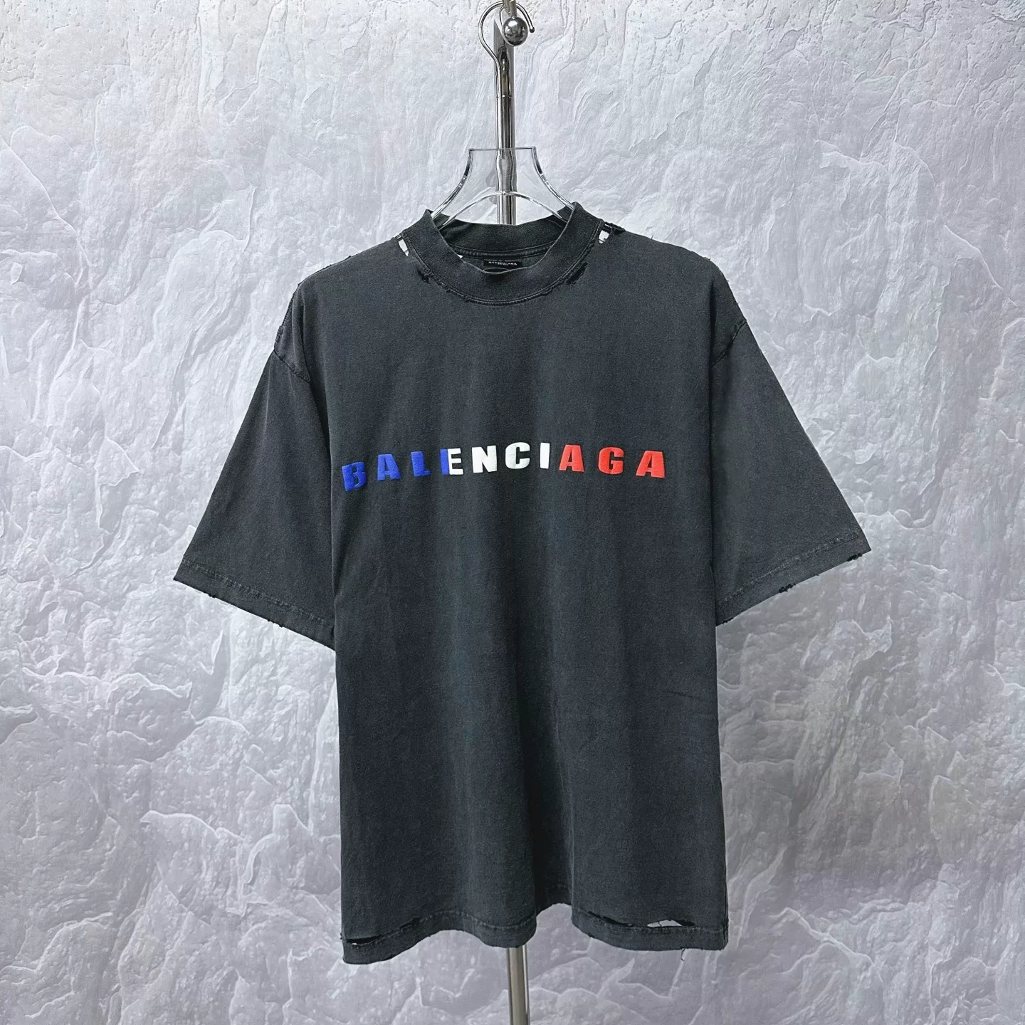Balenciaga SS24 Colorblock Logo Distressed Tee