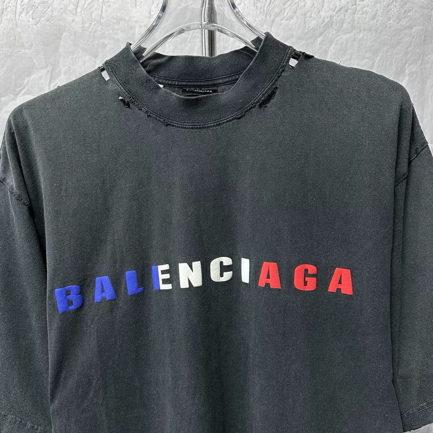 Balenciaga SS24 Colorblock Logo Distressed Tee — front