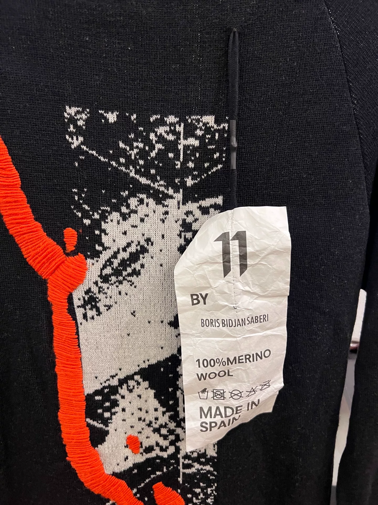 Boris Bidjan Saberi 11by BBS Black Embroidered Pullover — label
