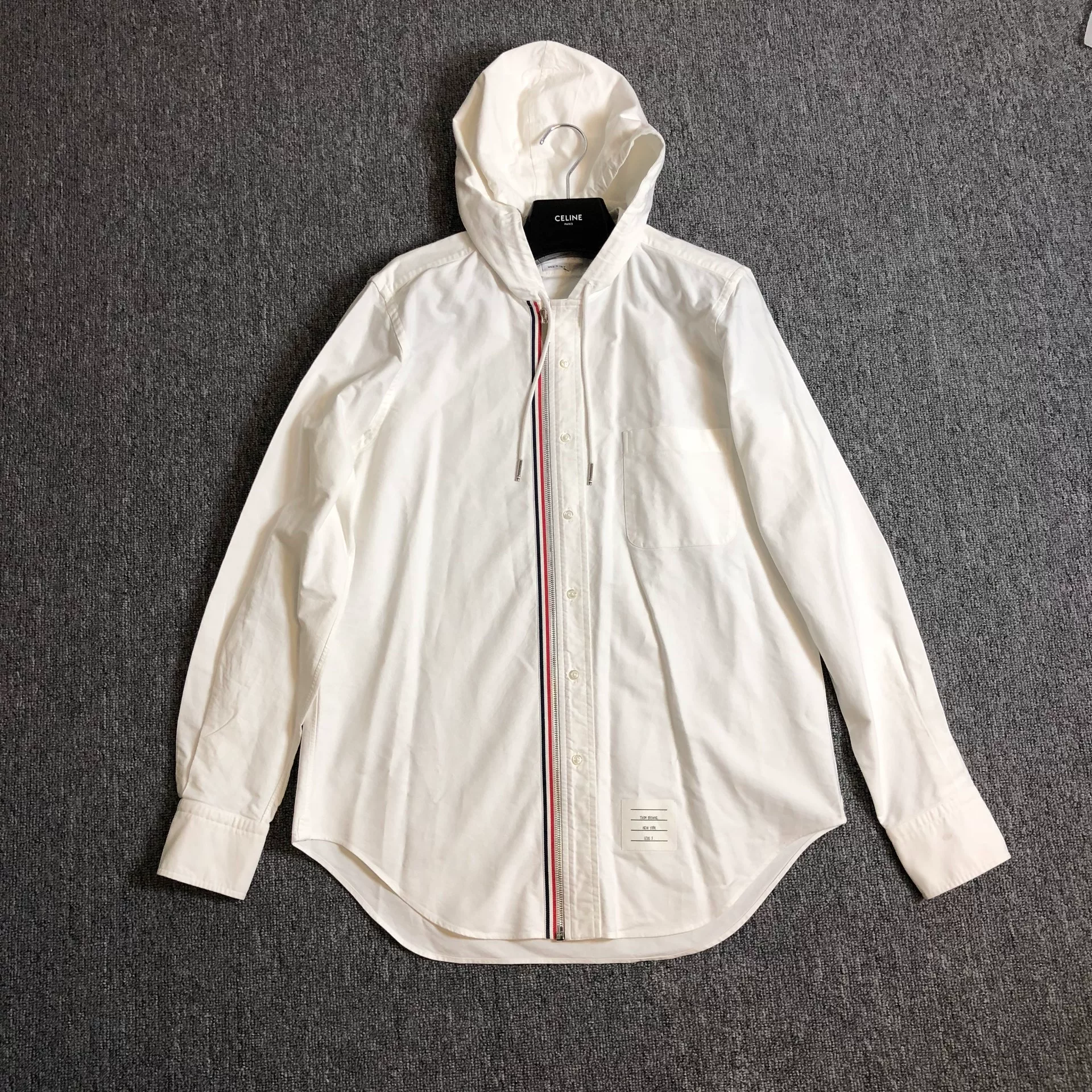 Thom Browne White Hooded Zip Jacket
