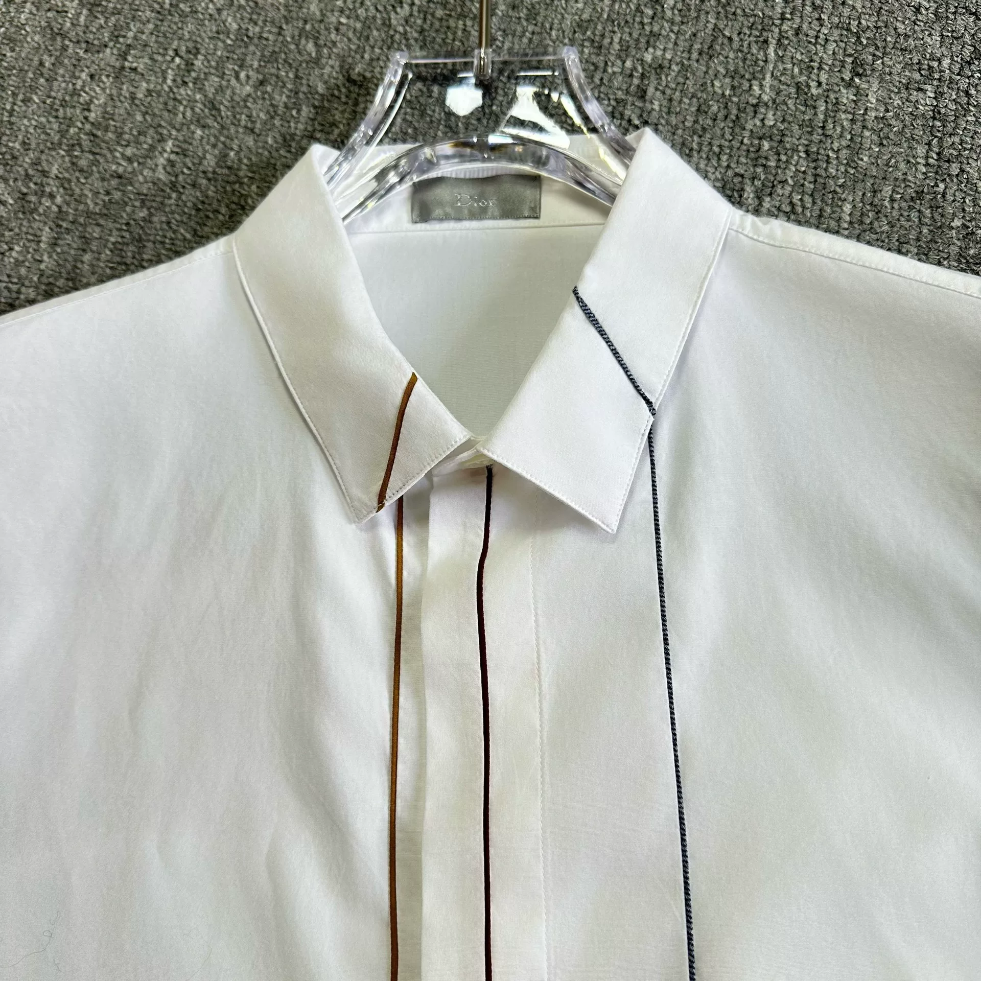 Dior White Long-sleeve Four-color Stitch Shirt — front