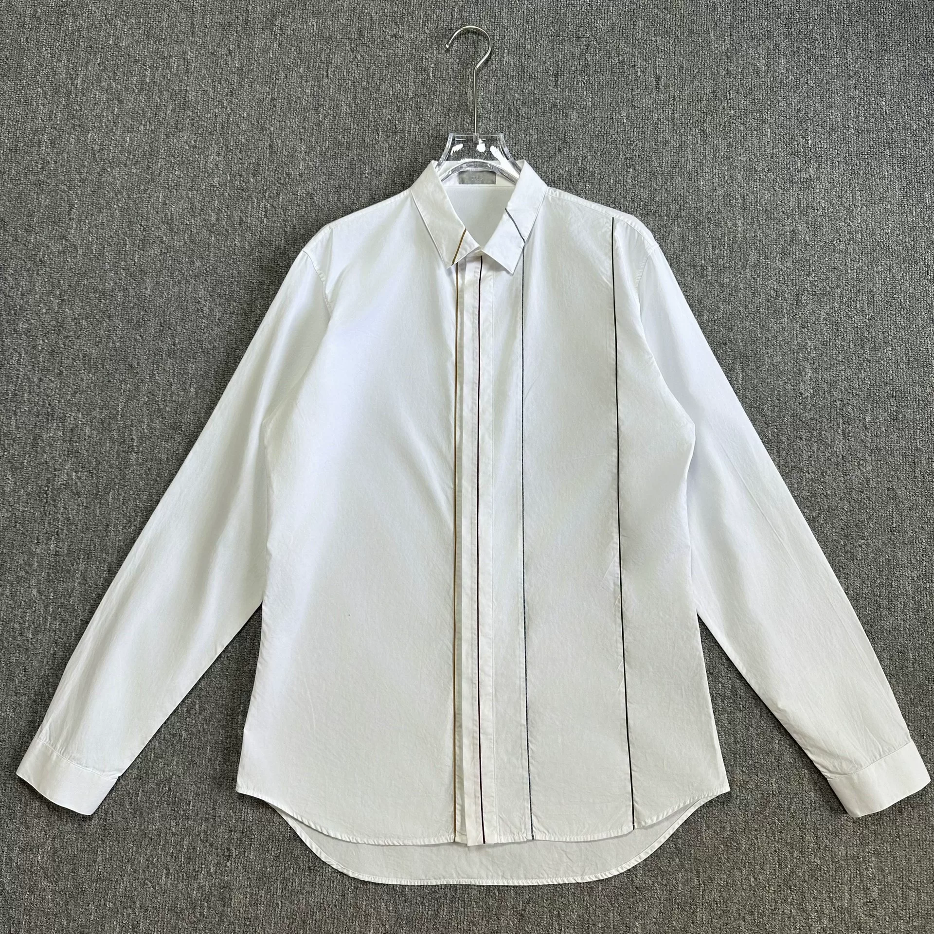 Dior White Long-sleeve Four-color Stitch Shirt