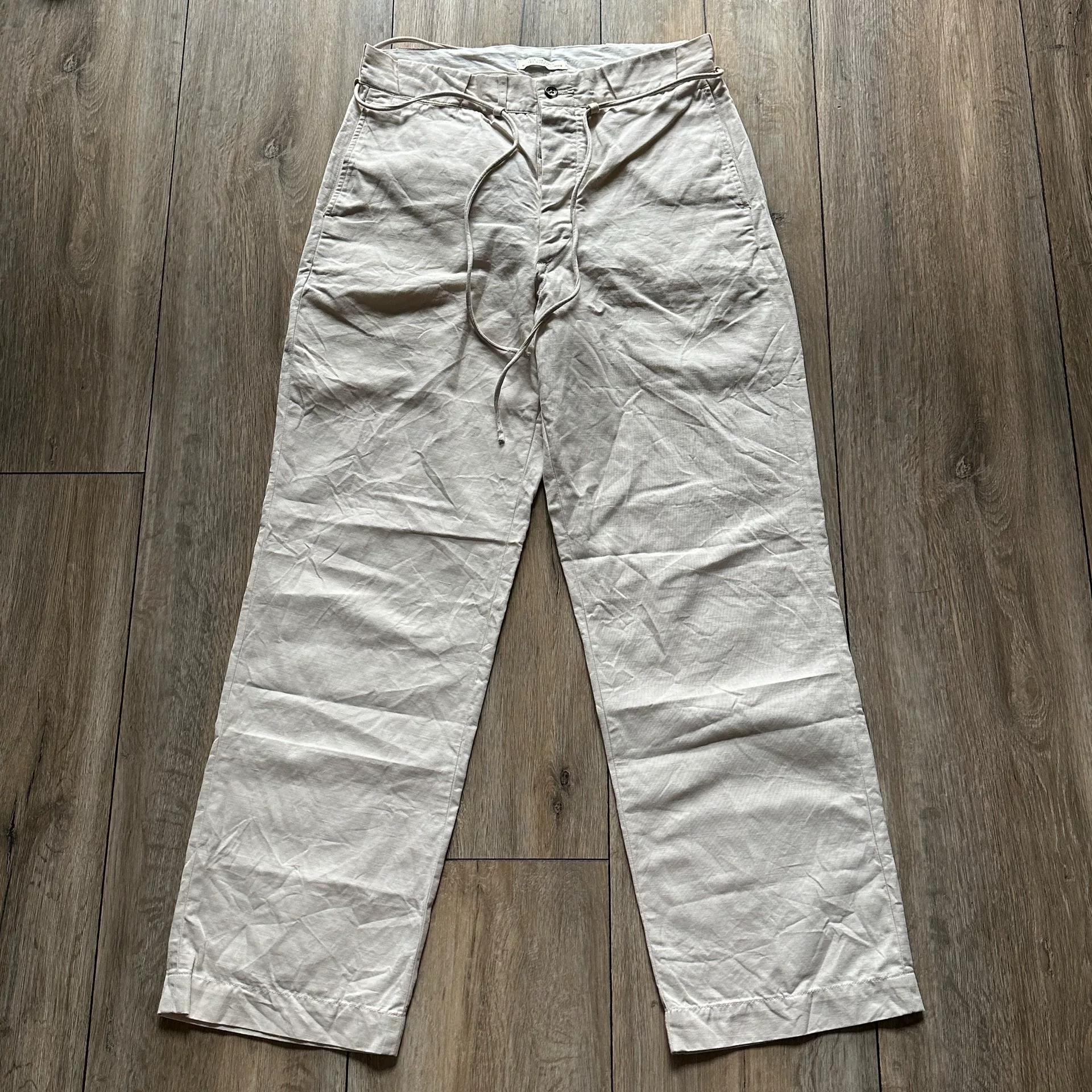 OLD JOE Cotton Linen White Pants — front
