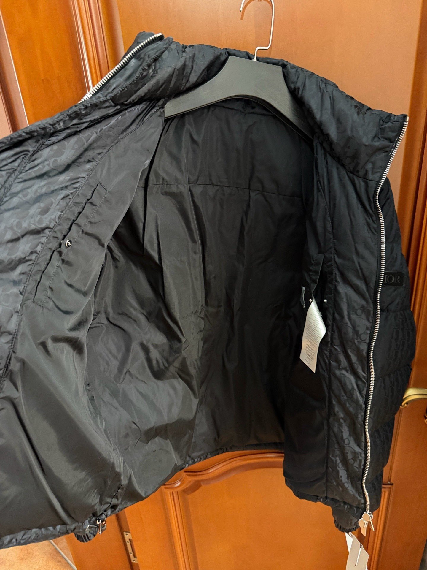Dior Black All-Over Logo Down Jacket — label
