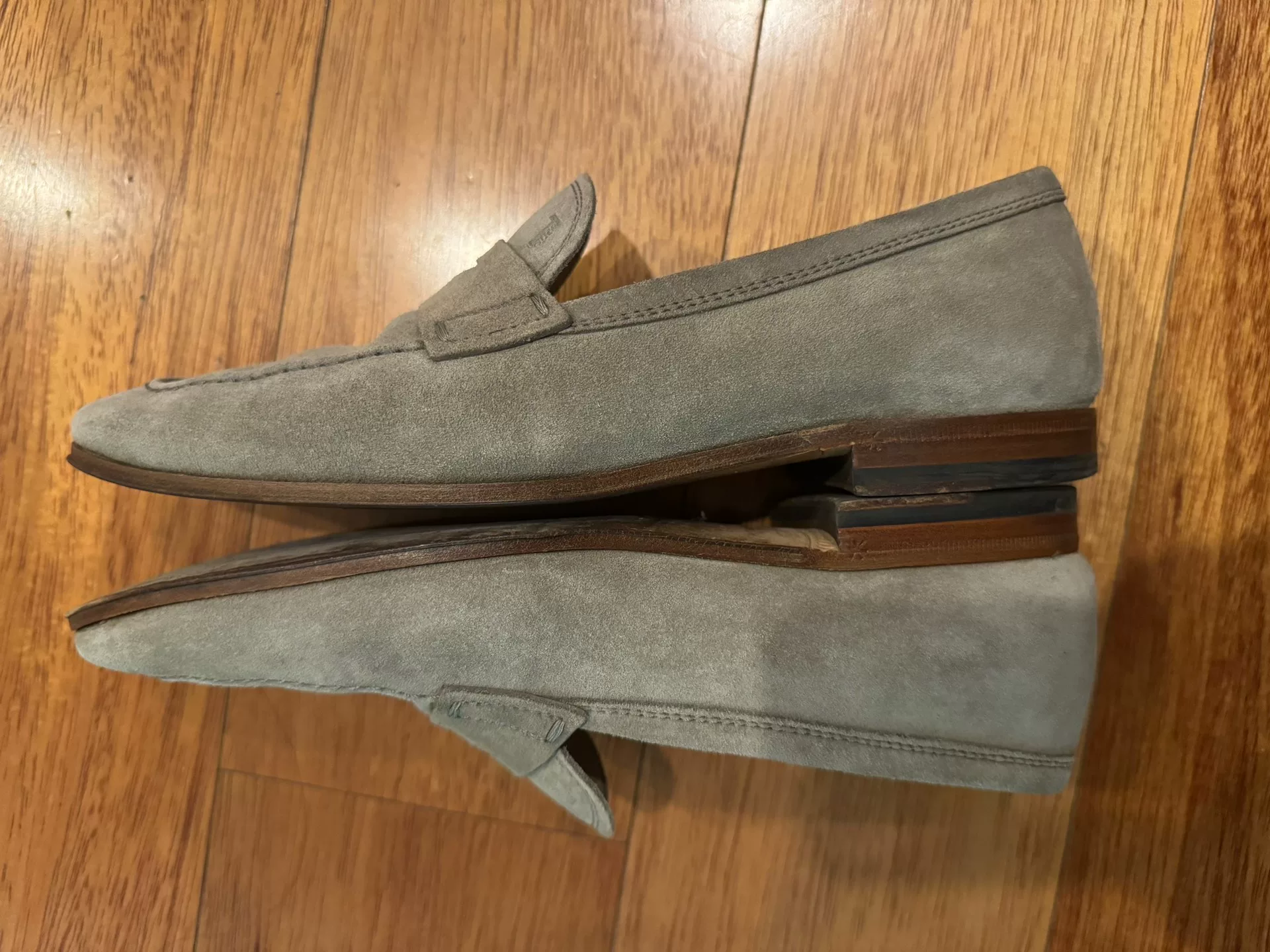 TOD'S Light Gray Suede Loafers — back