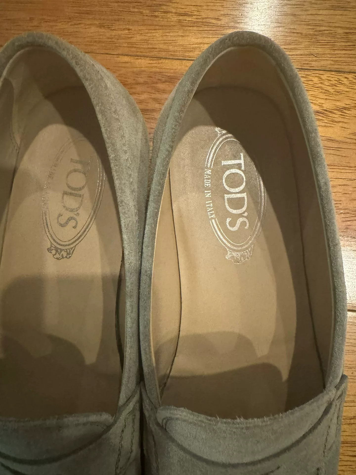 TOD'S Light Gray Suede Loafers — front
