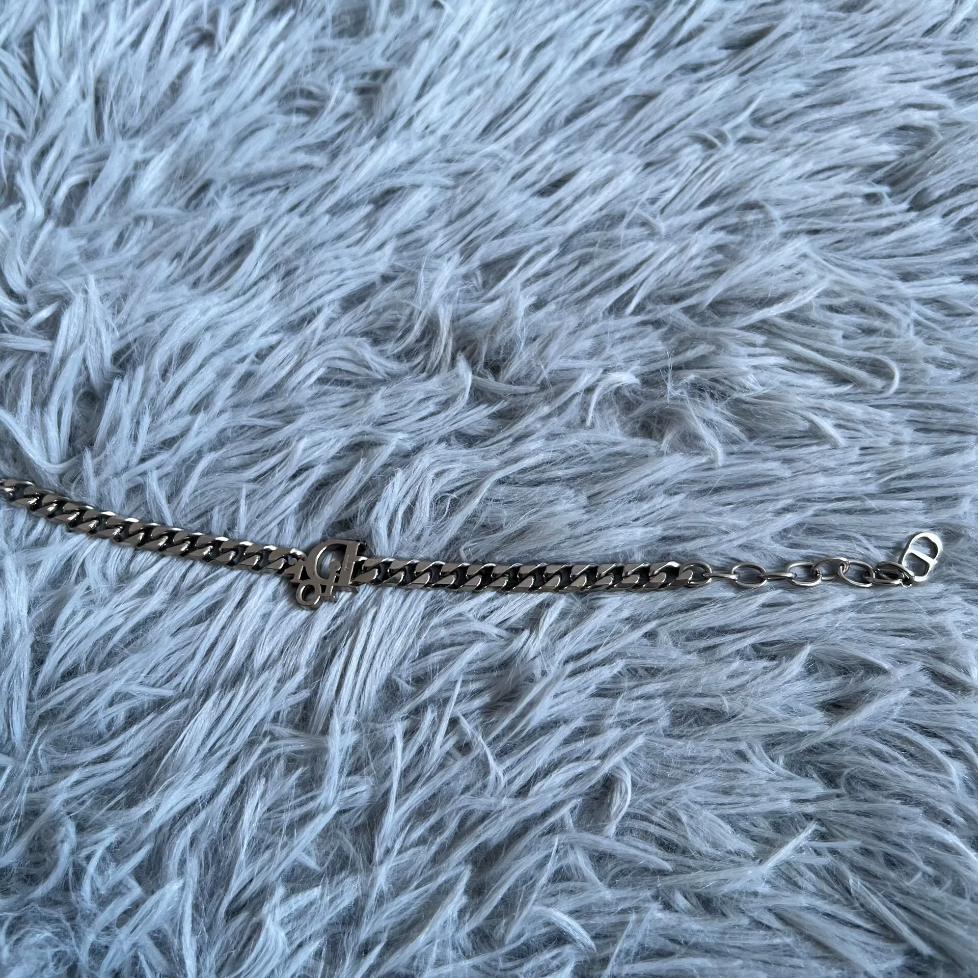 Dior Silver Rhinestone 'D' Charm Bracelet — back