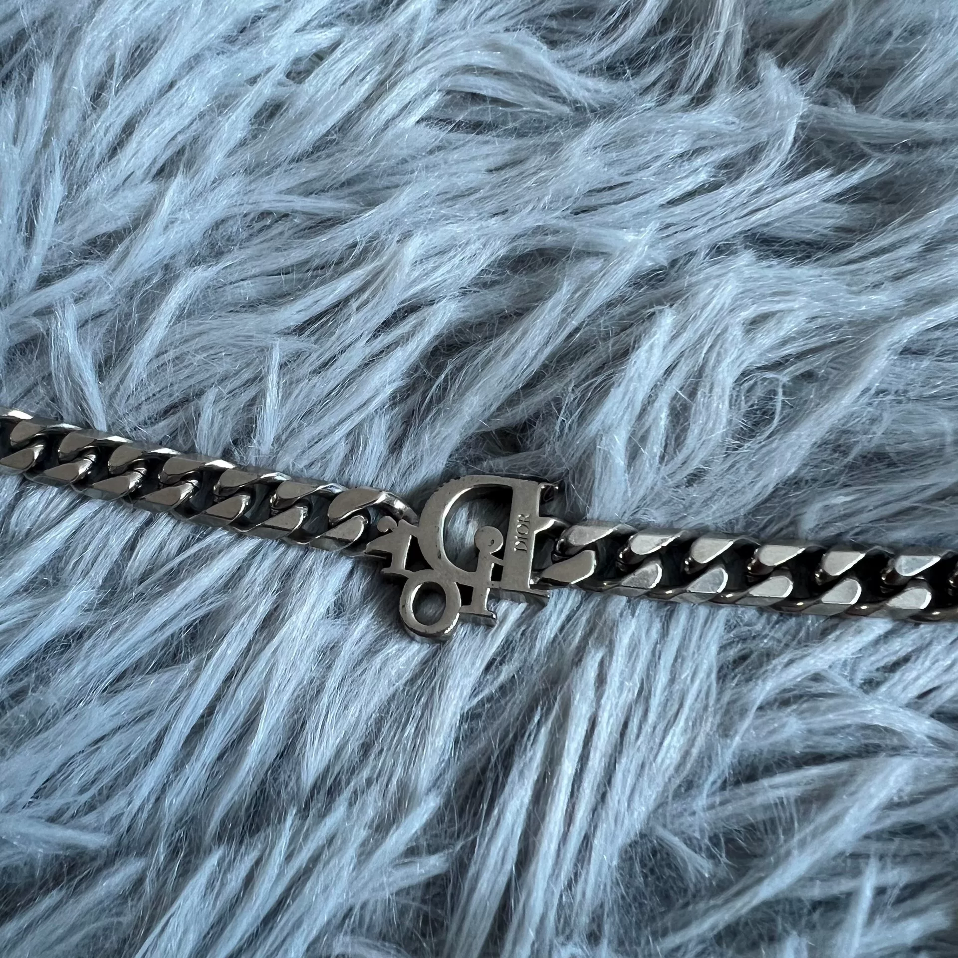 Dior Silver Rhinestone 'D' Charm Bracelet — label