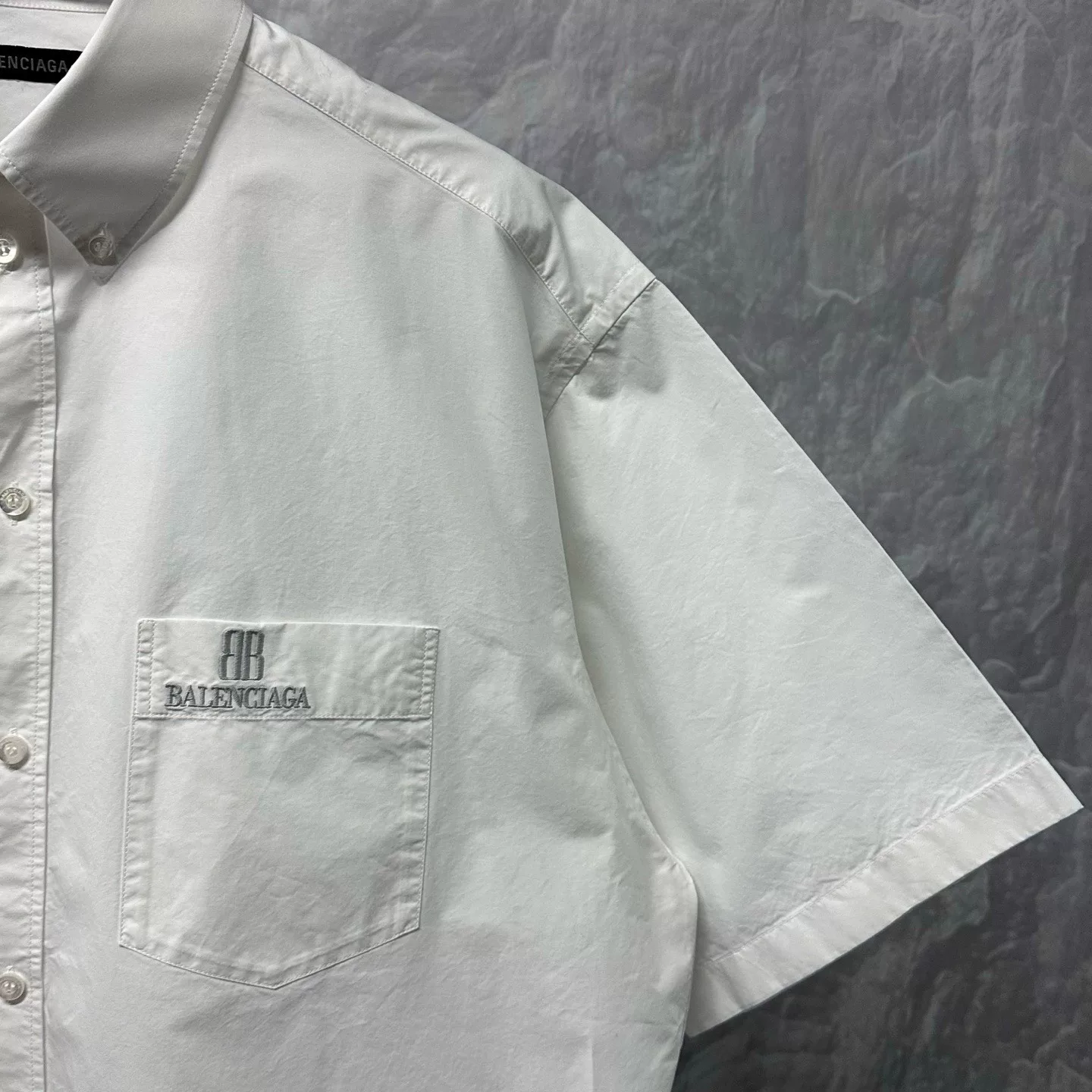 Balenciaga FW25 Embroidered Logo Short Sleeve Shirt — detail