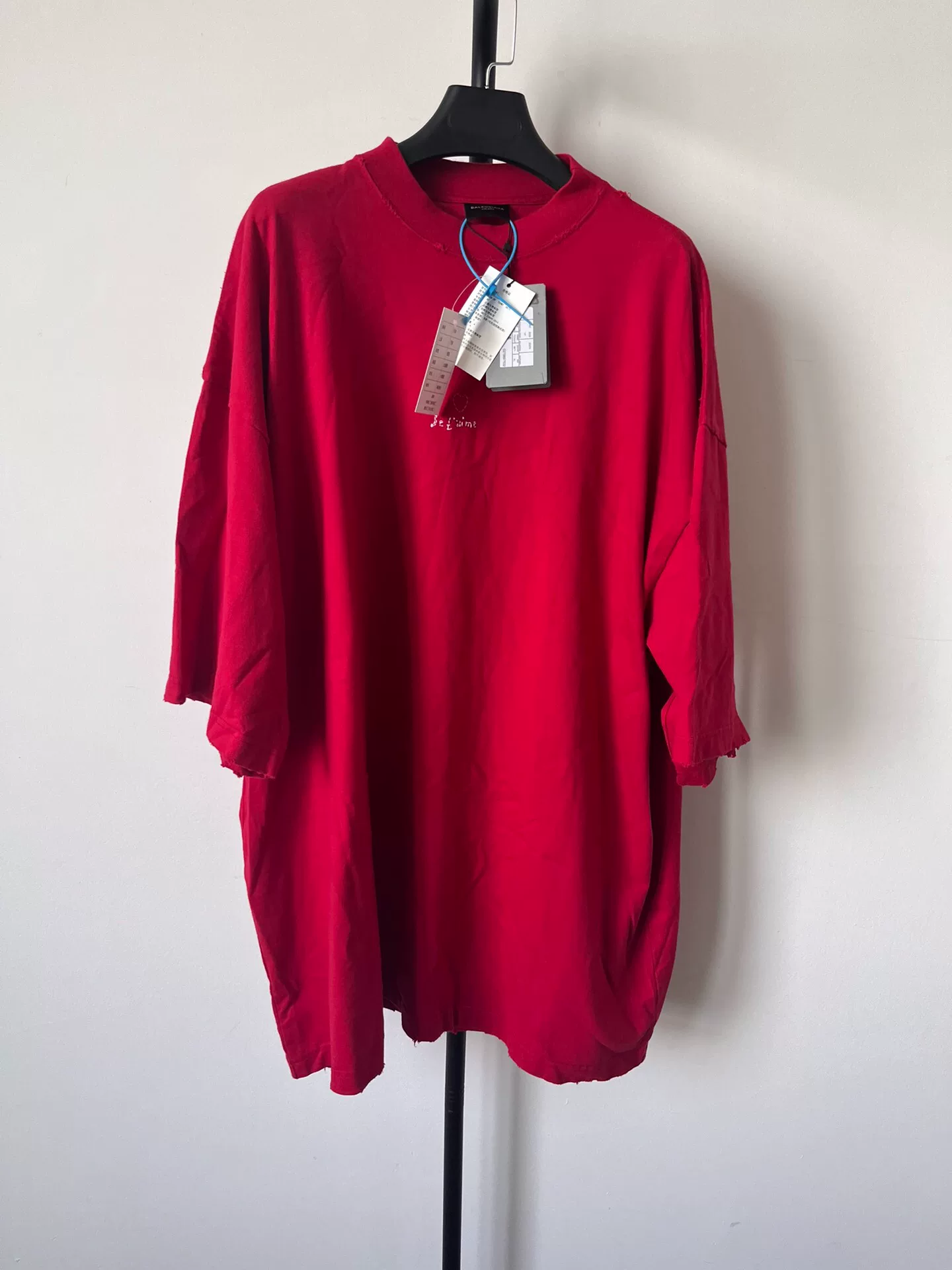 Balenciaga Red Letter Embroidery Casual T-shirt