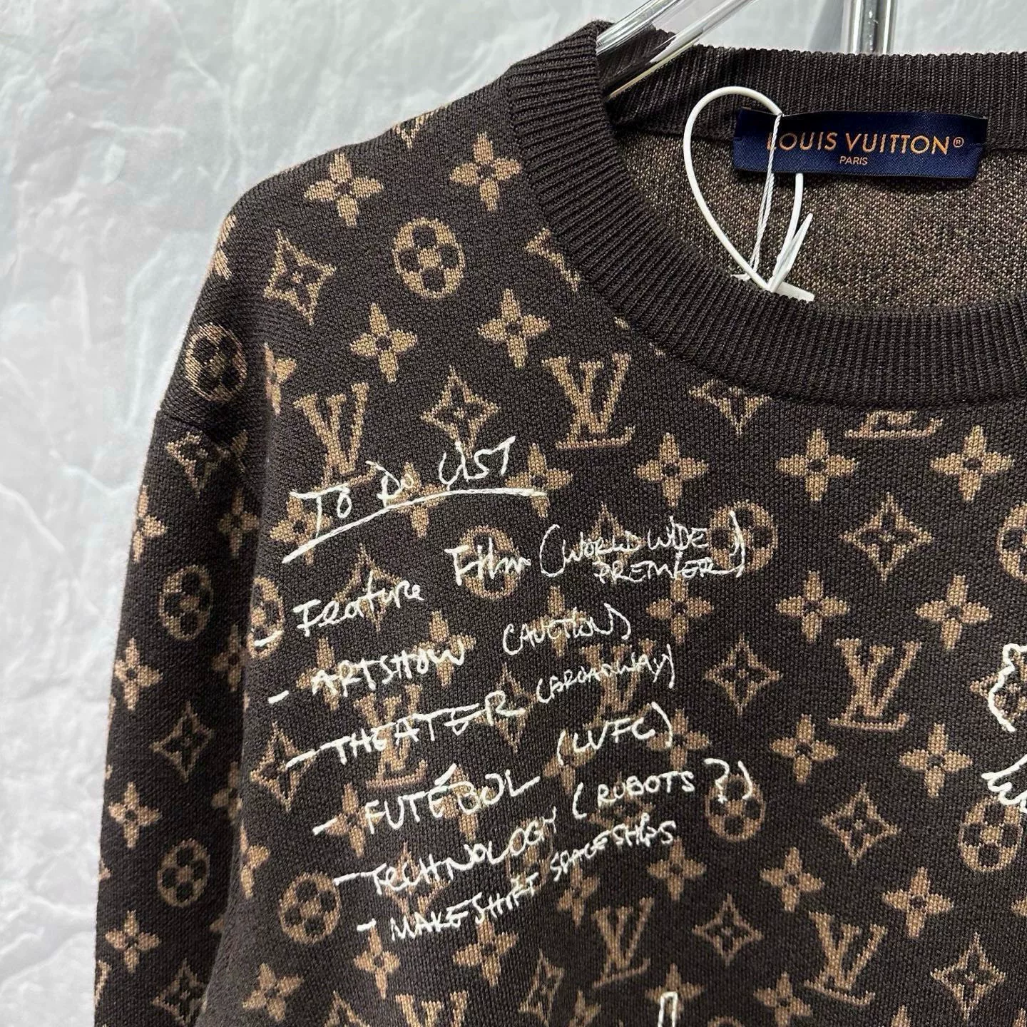 Louis Vuitton Monogram Graffiti Embroidered Wool Sweater — detail