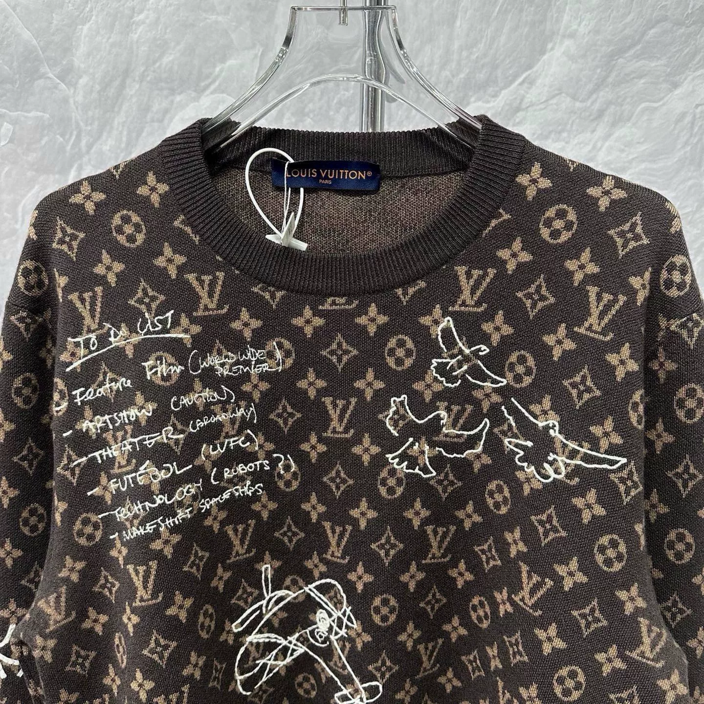 Louis Vuitton Monogram Graffiti Embroidered Wool Sweater — front